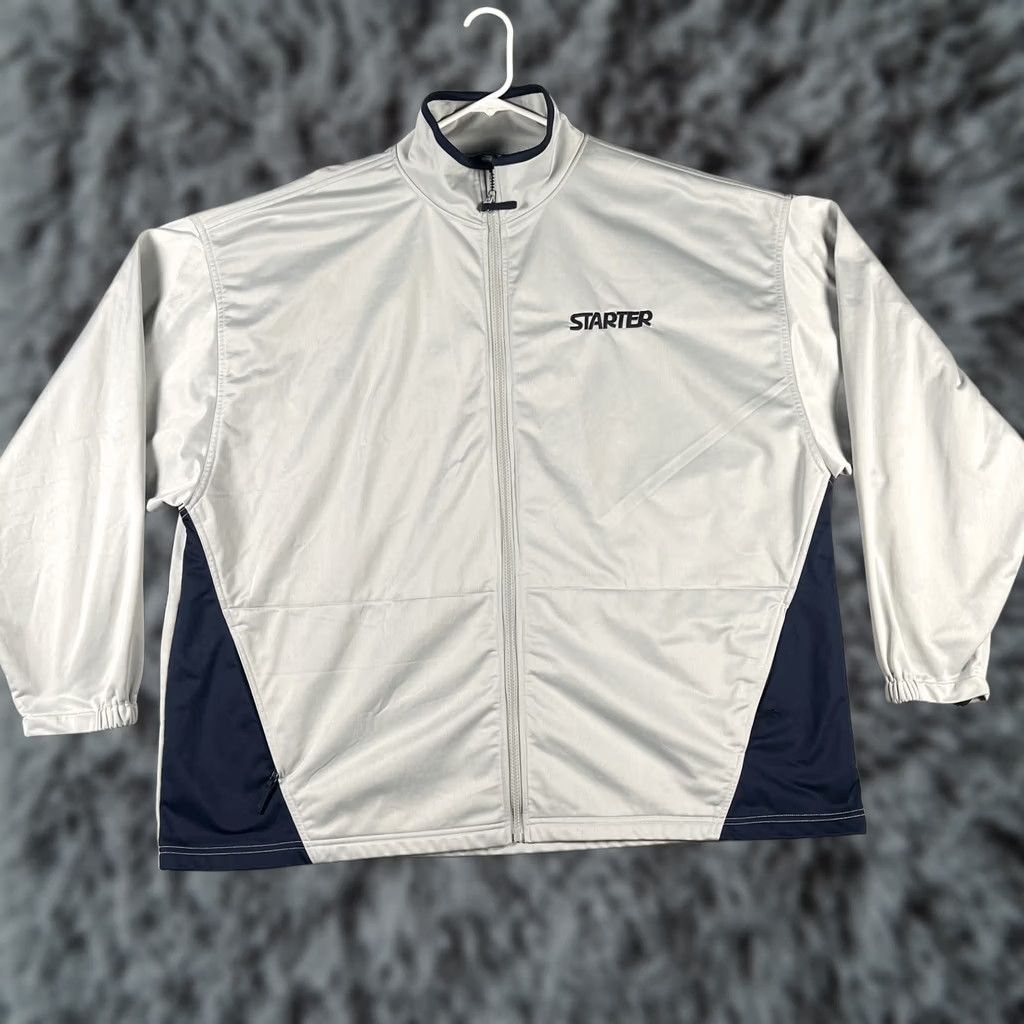 Starter VINTAGE Starter Jacket Mens 2XL Gray Navy Full Zip Track Athletic Lightweight Polyester Size US XXL / EU 58 / 5 - 1 Thumbnail