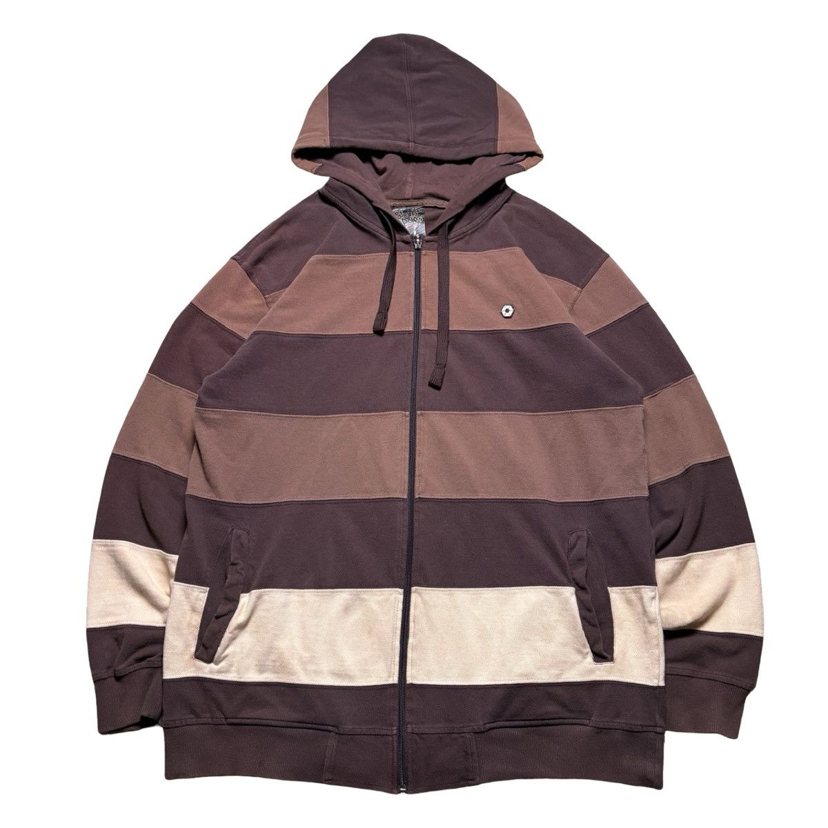Vintage Southpole Hoodie Mens L Brown Beige Full Zip Striped