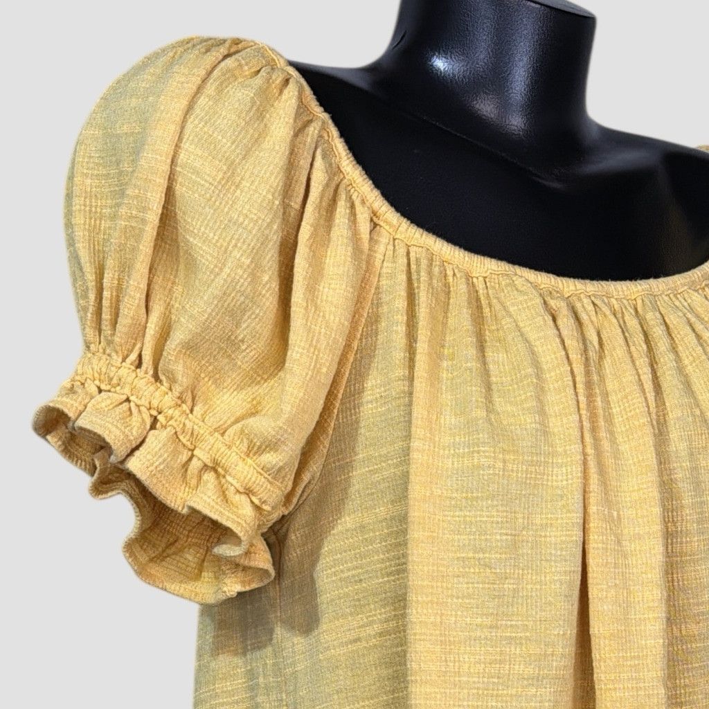Other Max Studio NEW Shirt Large Yellow Short Sleeve Boho Blouse T Size L / US 10 / IT 46 - 3 Thumbnail