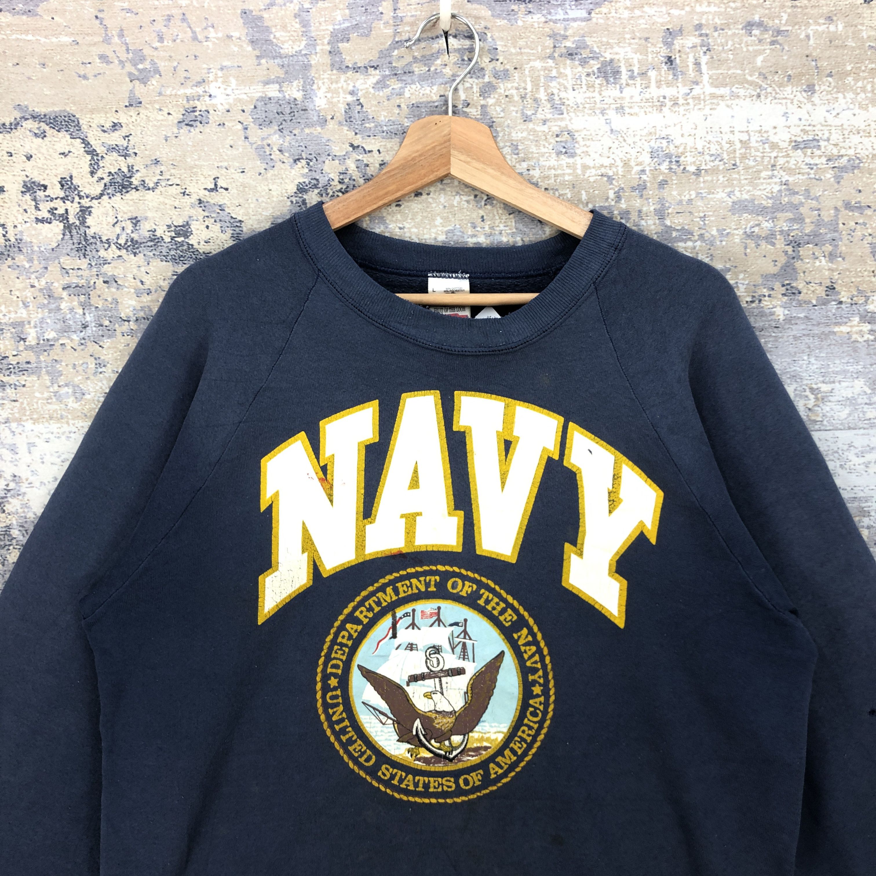 Vintage Vintage 90's Navy Sweatshirt Navy USA Sweater Jumper Size US L / EU 52-54 / 3 - 2 Thumbnail