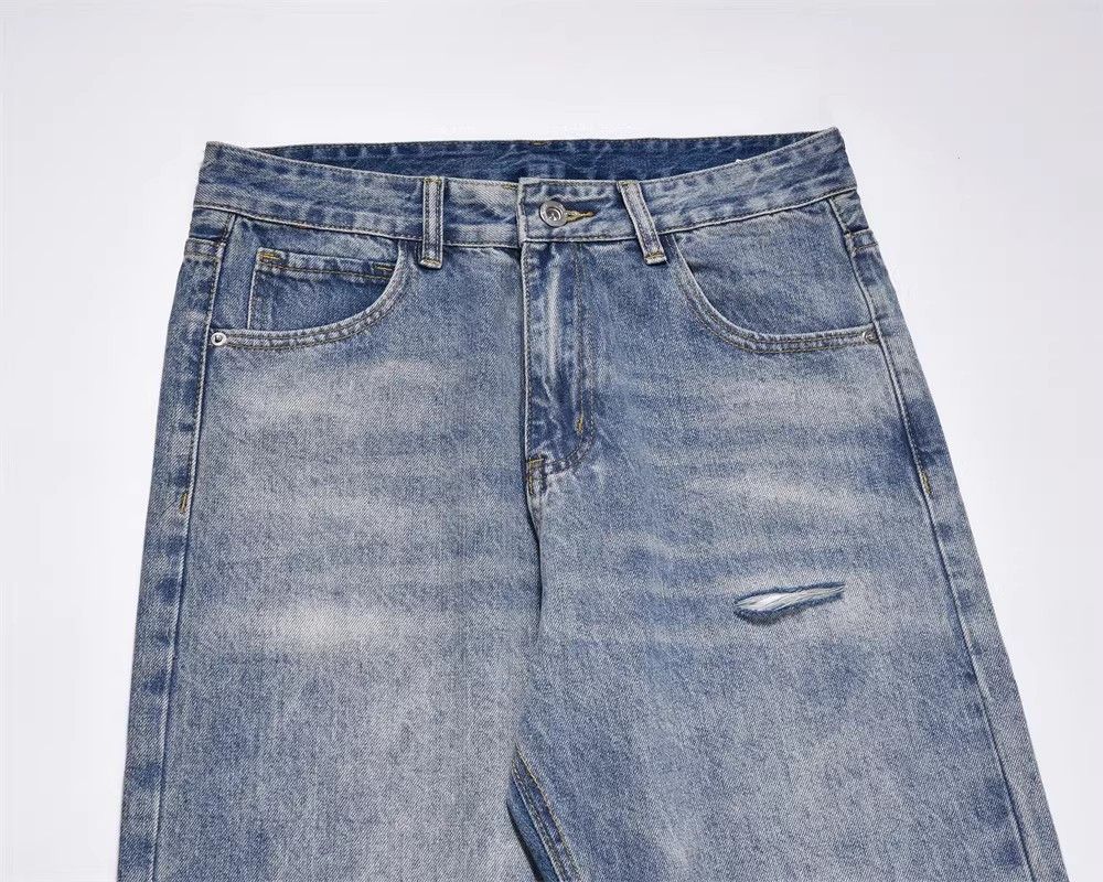 Japanese Brand Men's straight American loose casual washed raw edge jeans Size US 32 / EU 48 - 4 Thumbnail