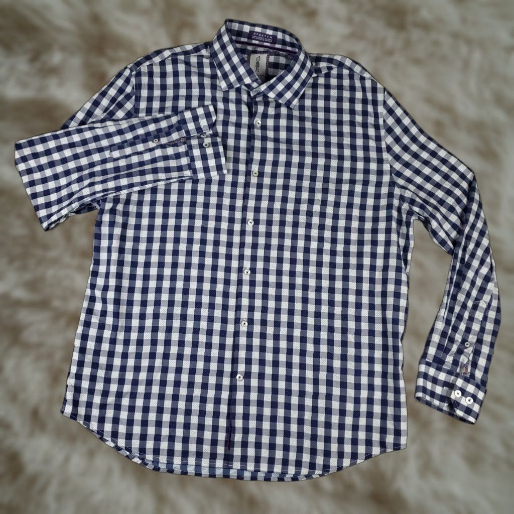 Robert Graham Robert Graham Shirt Mens XL Blue Check Tailored Fit Button-Up Long Sleeve Size US XL / EU 56 / 4 - 1 Thumbnail