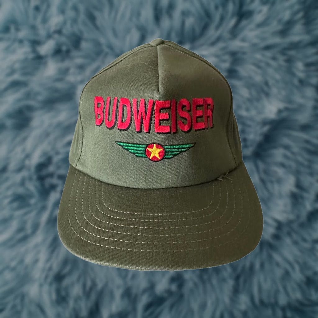 Budweiser VINTAGE Budweiser Hat Snapback Logo Olive USA One Size Men Green NWOT 90s Army Embroidered Spellout Adjustable Size ONE SIZE - 1 Thumbnail
