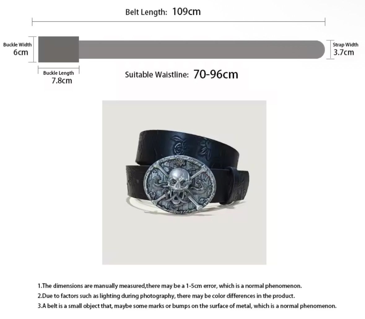 Japanese Brand Unisex Trendy Gothic Punk Snake Skulls Buckle Rose Belt Size ONE SIZE - 3 Thumbnail