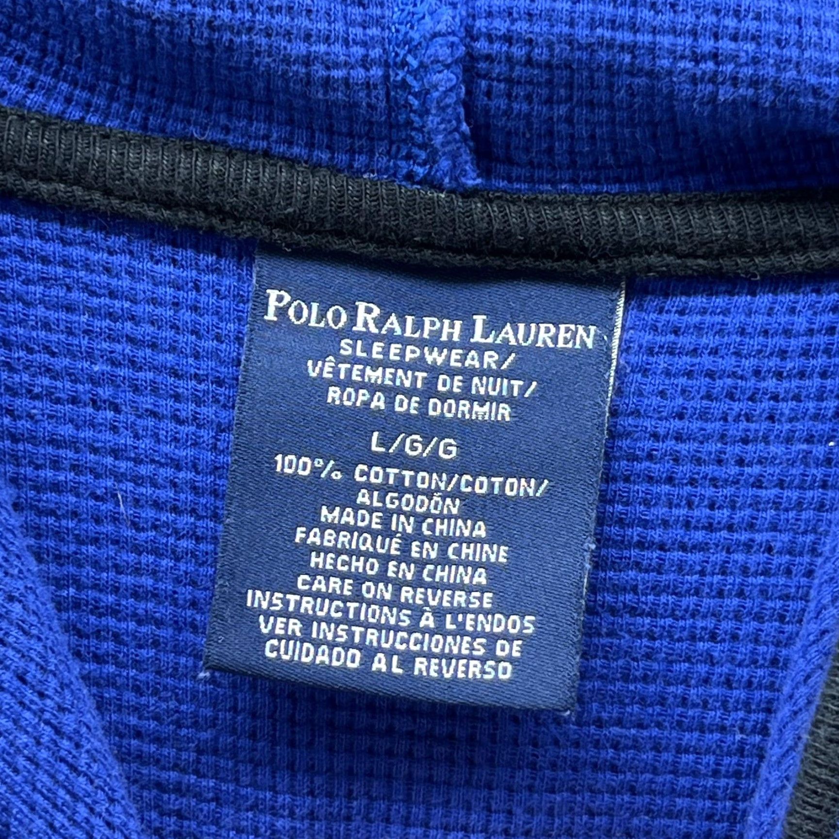 Polo Ralph Lauren Polo Ralph Lauren Pajama Top Mens L Blue Hooded Knit Waffle Lounge Sleepwear Size US L / EU 52-54 / 3 - 4 Thumbnail
