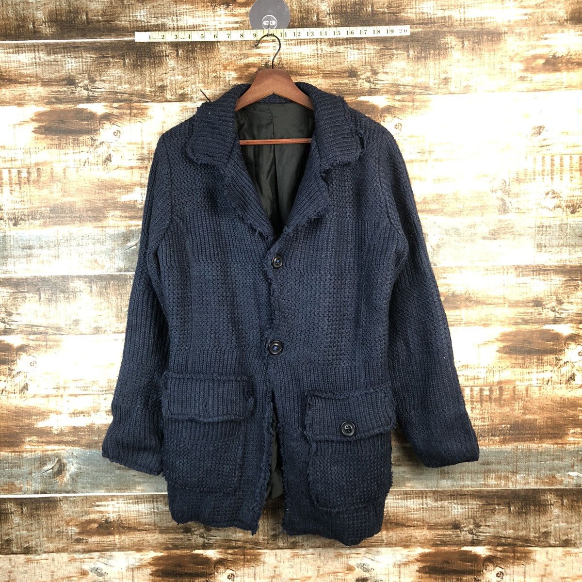 Vintage DL Japan Dark Blue ripped Cardigan Knitwear #C527 Size US M / EU 48-50 / 2 - 1 Thumbnail