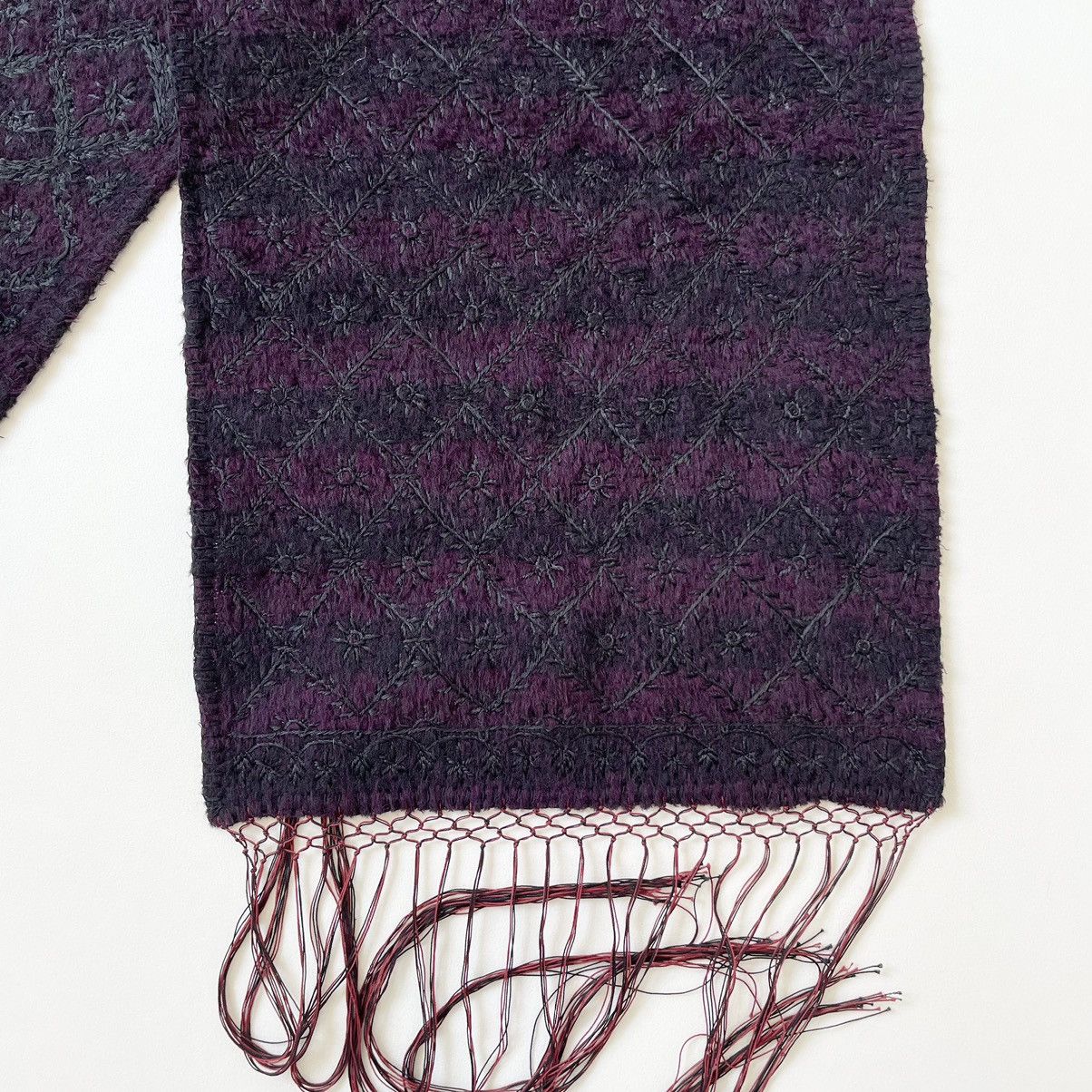 Dries Van Noten Black / Purple ‘Embroidered Wool Scarf’ Size ONE SIZE - 3 Thumbnail