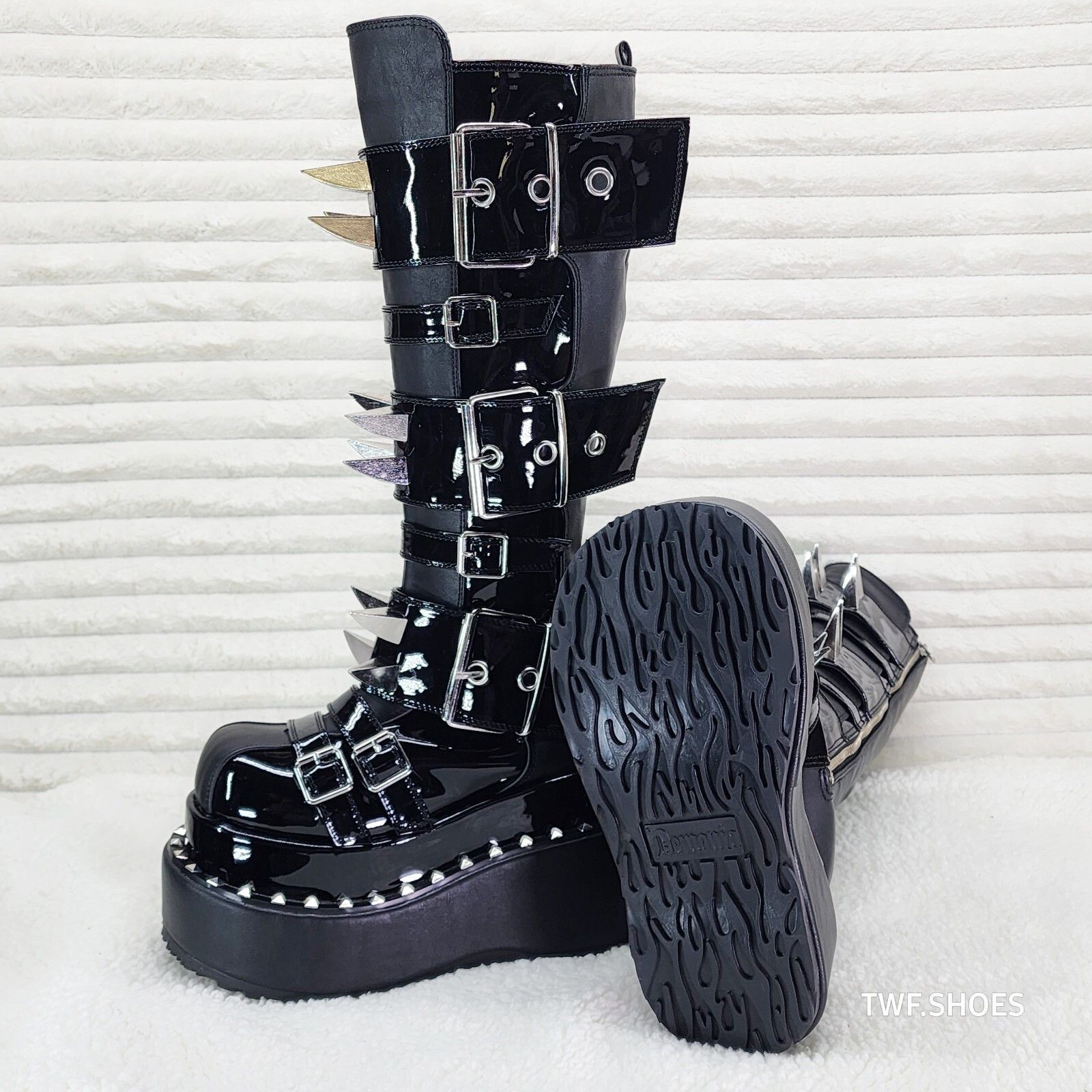 Other Bear 512 Metal Claw Spiked Platform Punk Goth Knee Boots Pat Size US 10 / IT 40 - 3 Thumbnail
