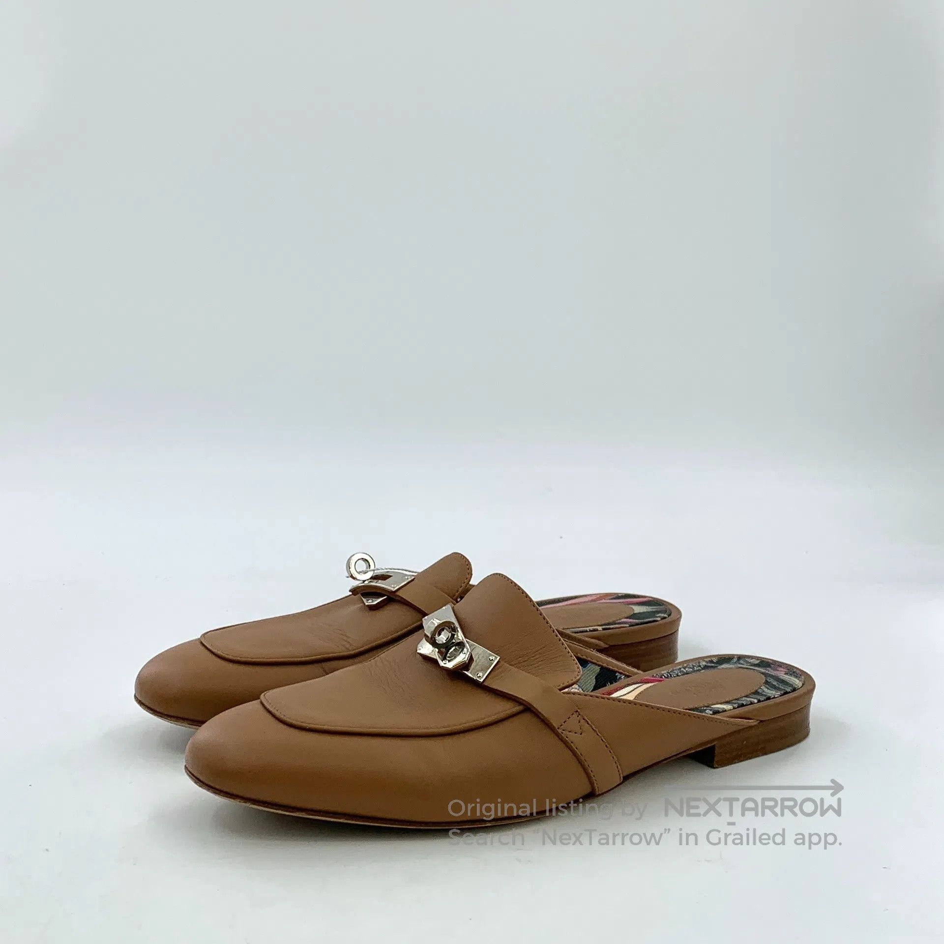 Hermes Hermes Brown silver buckle casual flat mule shoes| Size US 7.5 / IT 37.5 - 1 Thumbnail