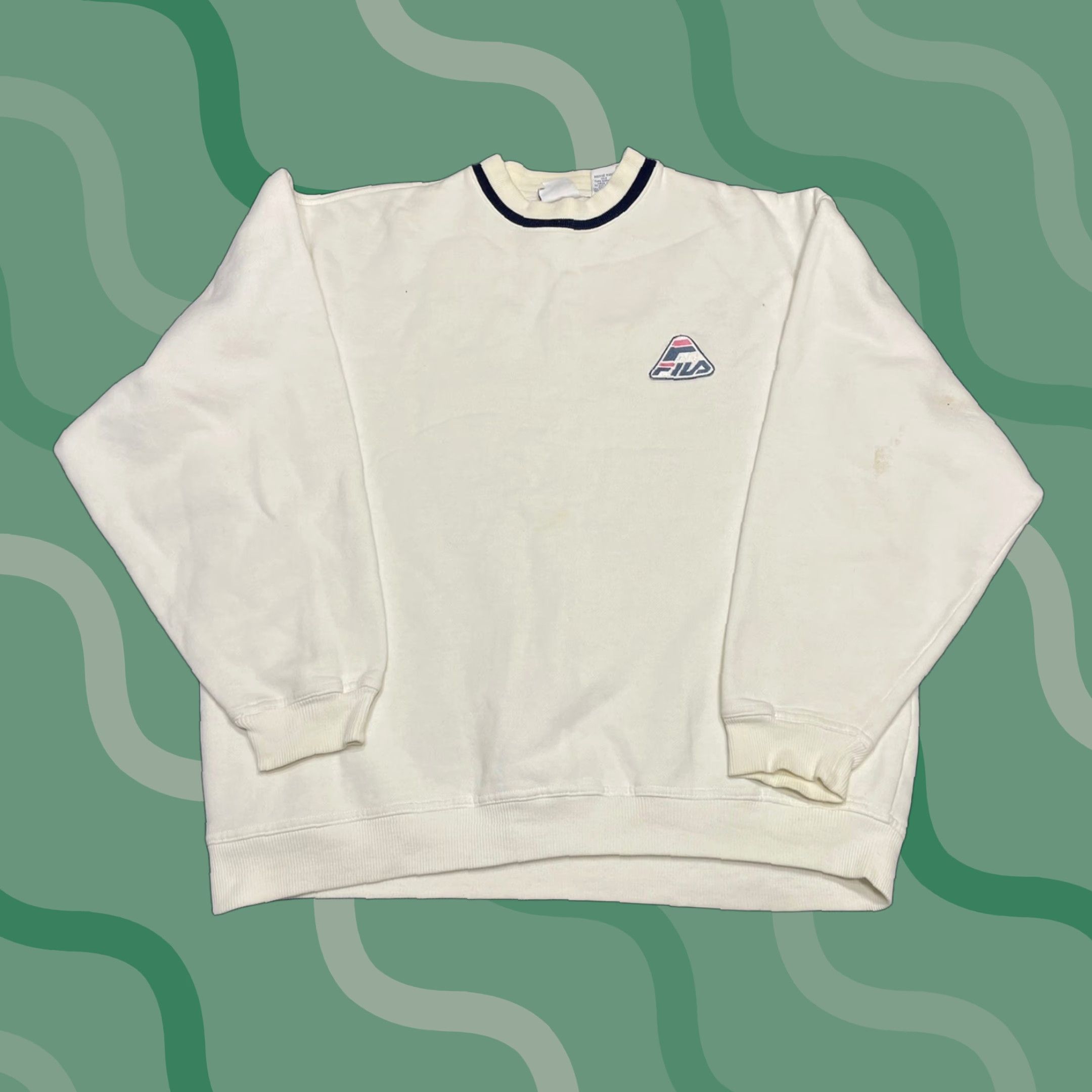 Fila VINTAGE FILA Sweatshirt Mens M Embroidered Pullover 90s Beige Cotton Knit Logo Wool? No, Cotton. Size US M / EU 48-50 / 2 - 1 Thumbnail