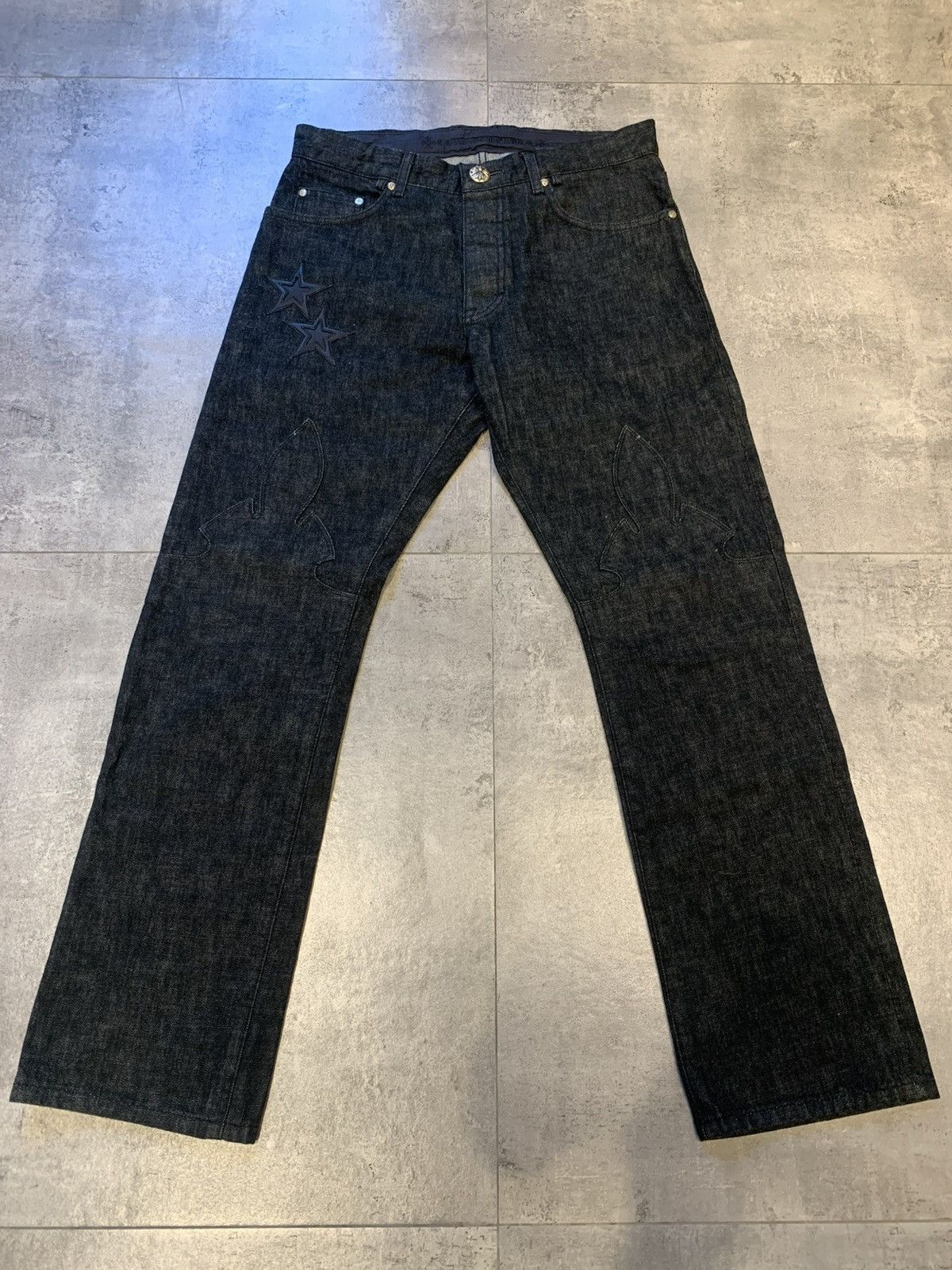 Chrome Hearts Leather star patch Fleur knee denim jeans Size US 32 / EU 48 - 1 Thumbnail