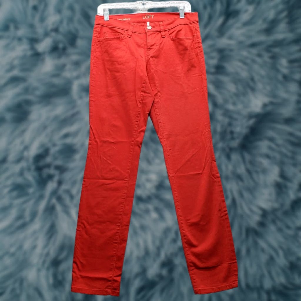 Loft LOFT Ann Taylor Jeans Womens Red Denim Low Rise Stretch Skinny Leg Size 0 Size 25" / US 0 / IT 36 - 1 Thumbnail