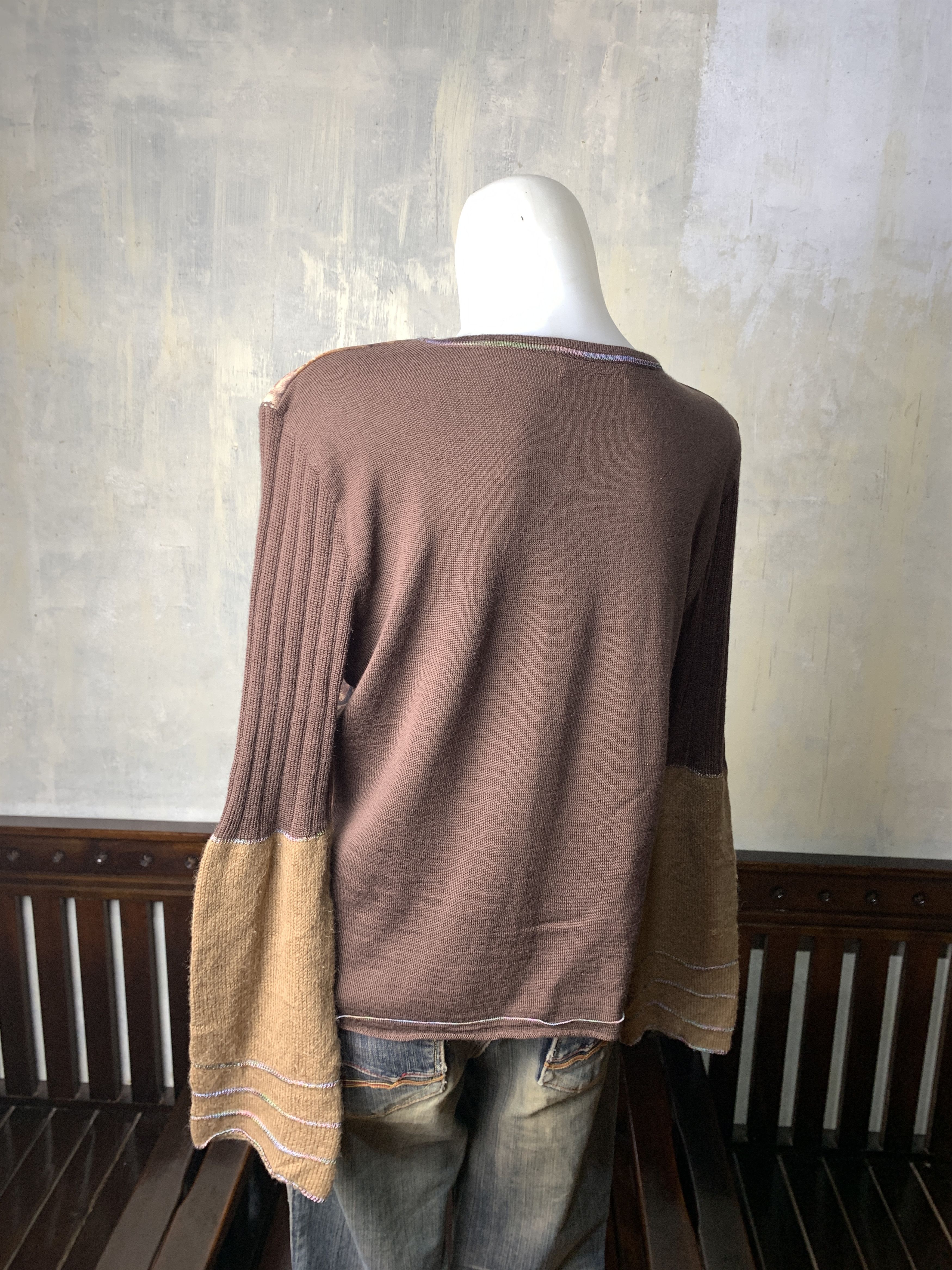 Japanese Brand C'est moijeu Brown Flare Sleeve Knitted Mesh Top (M) Size M / US 6-8 / IT 42-44 - 3 Thumbnail