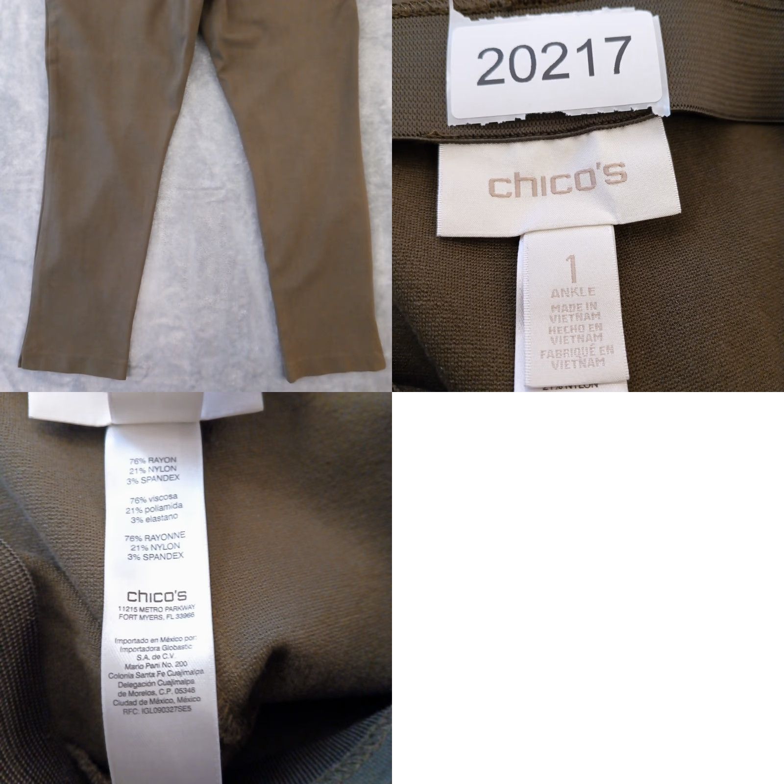 Vintage Chico's Pants Womens Size 1 Green Pull On Stretch Ankle 33x26 Mid Rise Straight Inseam 26 Elastic Waist Size 25" / US 0 / IT 36 - 8 Thumbnail