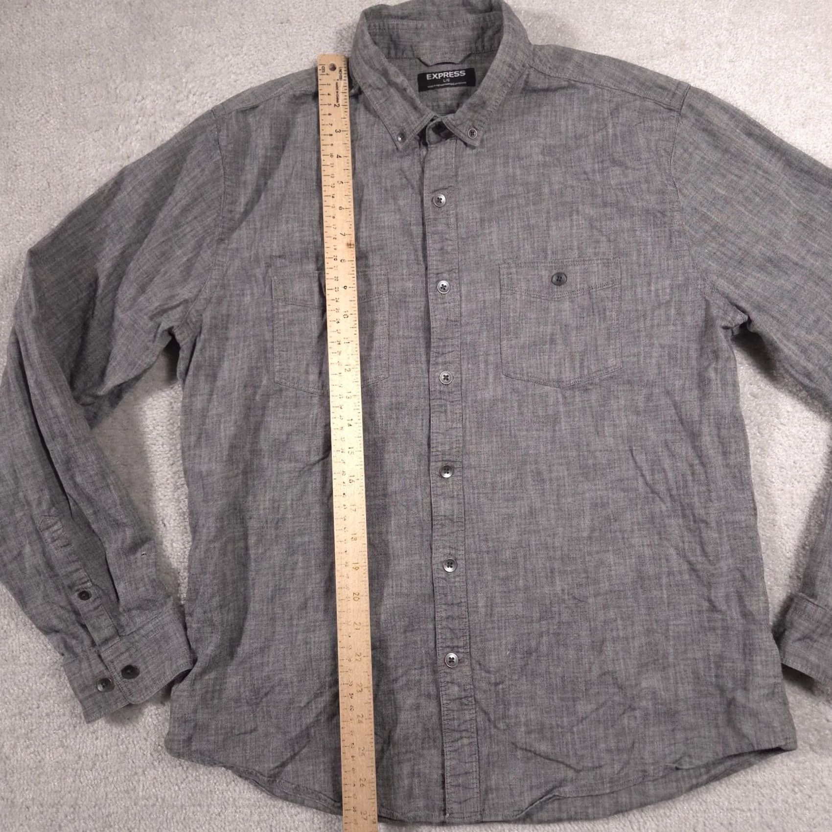 Express Express Shirt Mens L Gray Chambray Button Front Long Sleeve Casual Workwear Size US L / EU 52-54 / 3 - 7 Thumbnail
