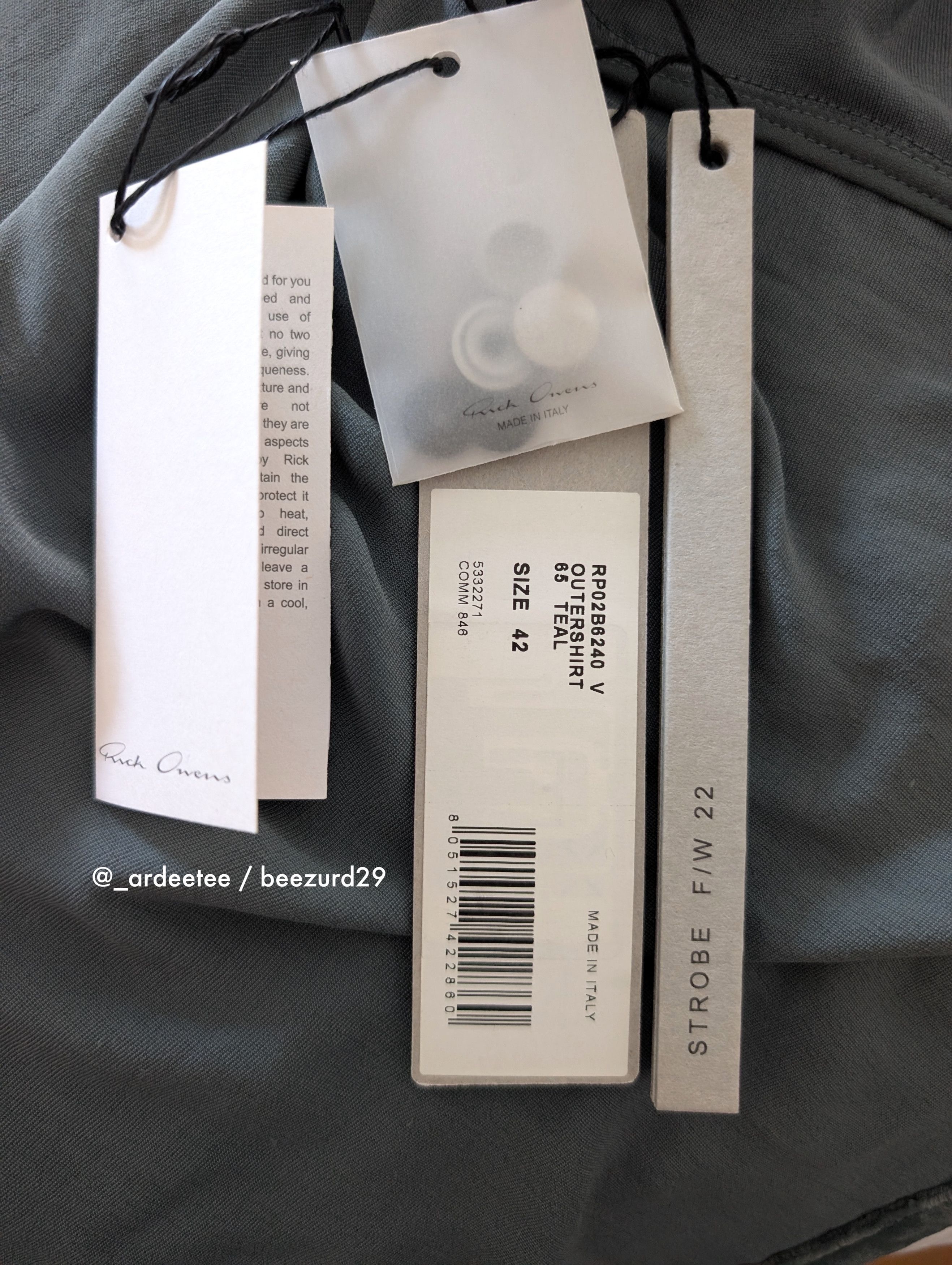 Rick Owens *NEW* VELVET TEAL OUTERSHIRT JACKET FW22 Size US M / EU 48-50 / 2 - 8 Thumbnail