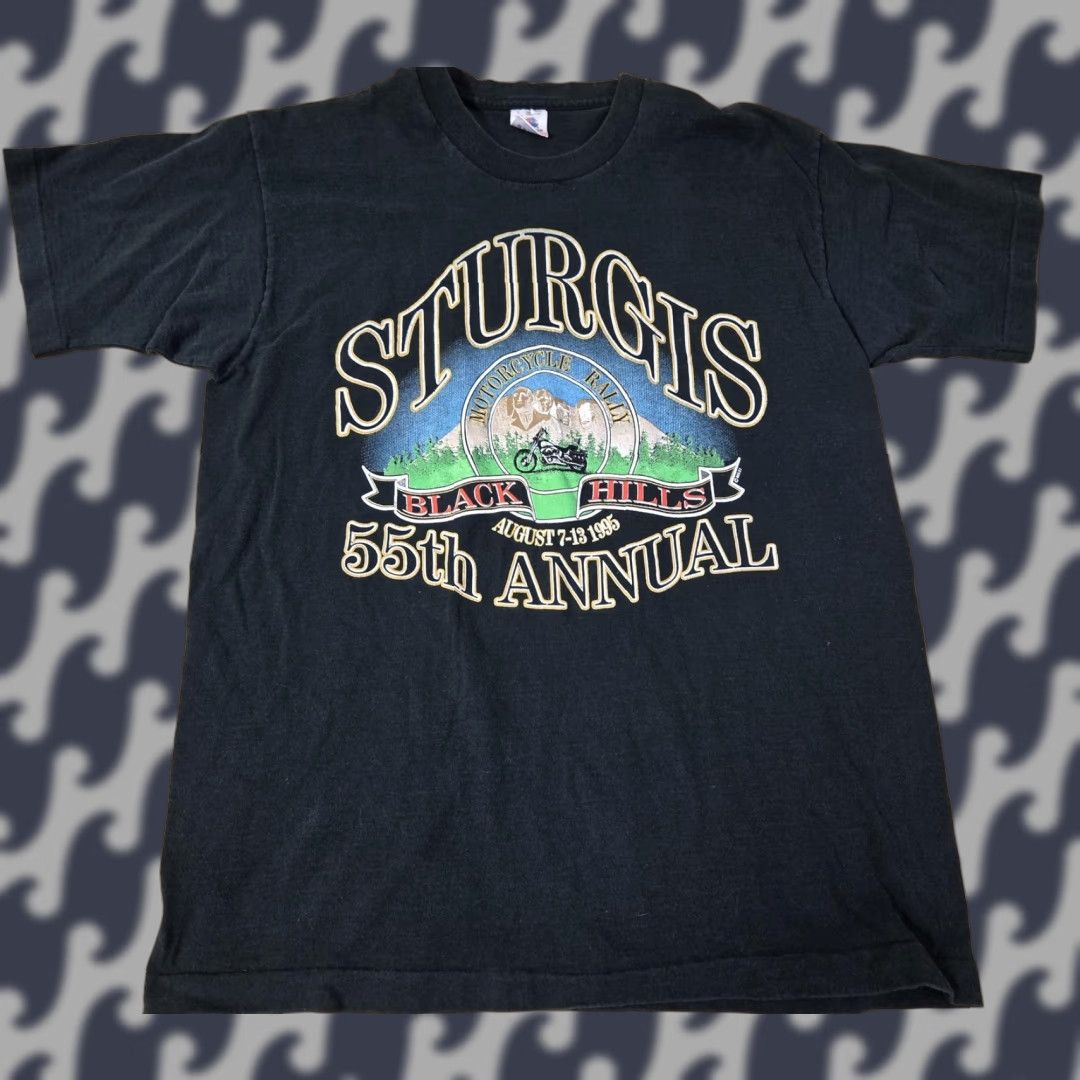 Fruit Of The Loom VINTAGE Sturgis Black Hills Motorcycle Rally Shirt Mens Large 90s 55th Annual Graphic Print Cotton Crew Neck Short Sleeve Black Size US L / EU 52-54 / 3 - 1 Thumbnail