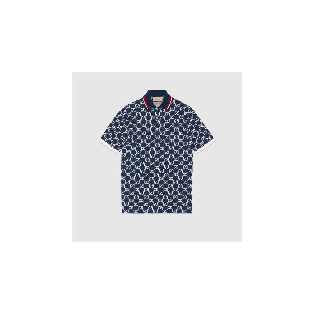 GUCCI ネイビー GGモノグラムポロシャツ GG cotton knit jacquard polo