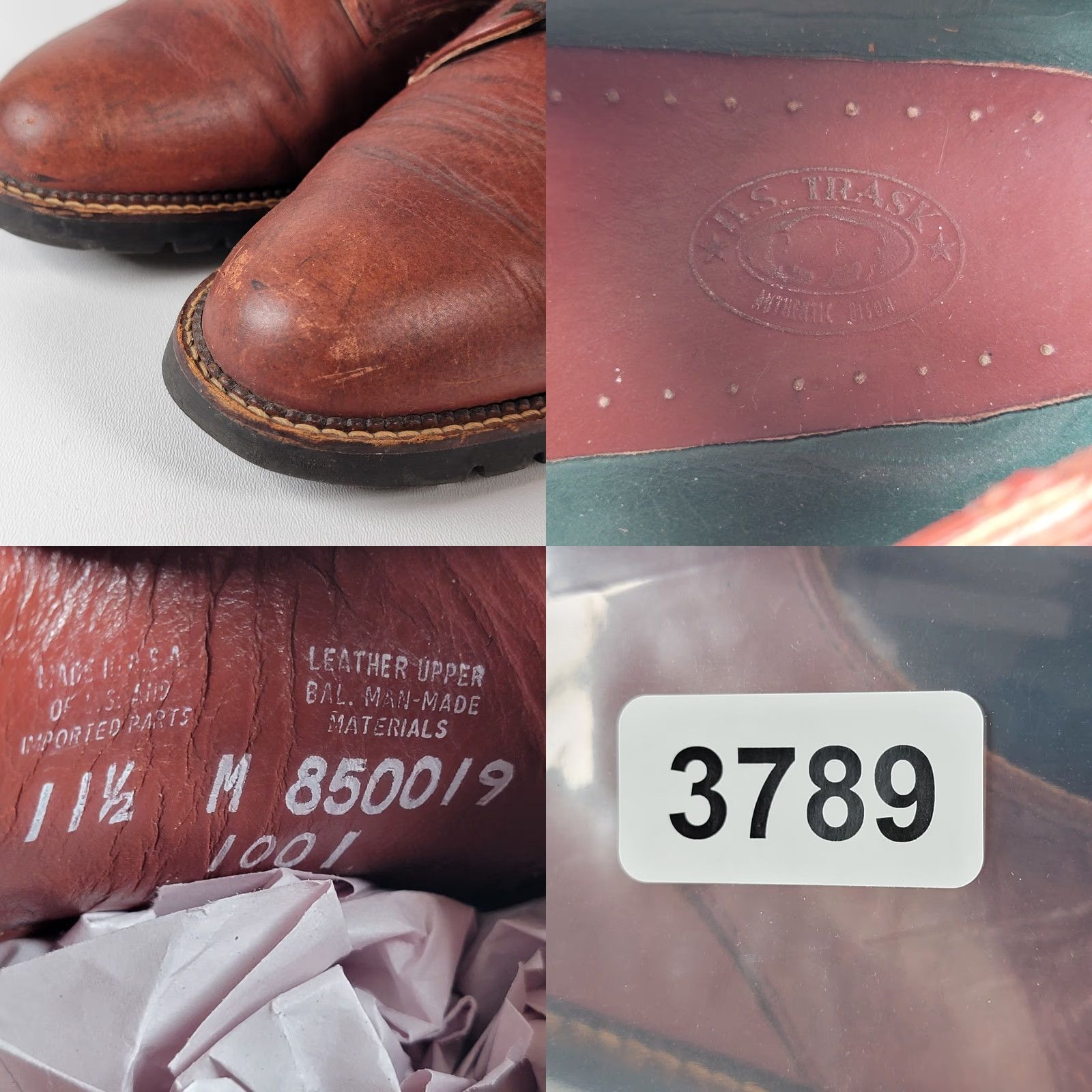 Vintage HS Trask Brown Leather Lace Up Oxford Casual Shoes Mens 11.5 M Leather Upper Rubber Outsole Comfort Casual Size US 12 / EU 45 - 9 Thumbnail