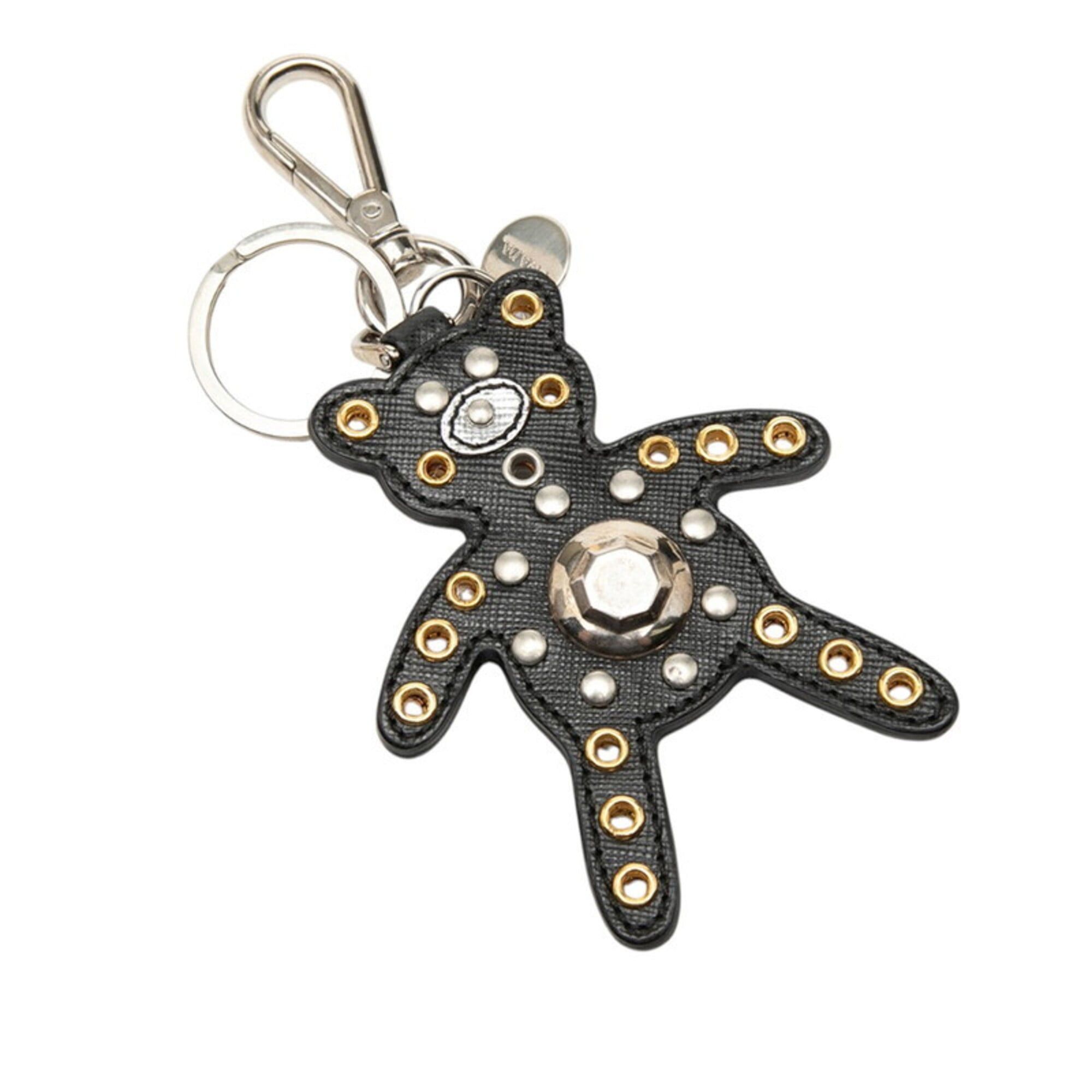 Prada Prada Bear Studded Accessory Bag Charm Keychain Black Multicolor Saffiano Leather Women's PRADA Size ONE SIZE - 1 Thumbnail