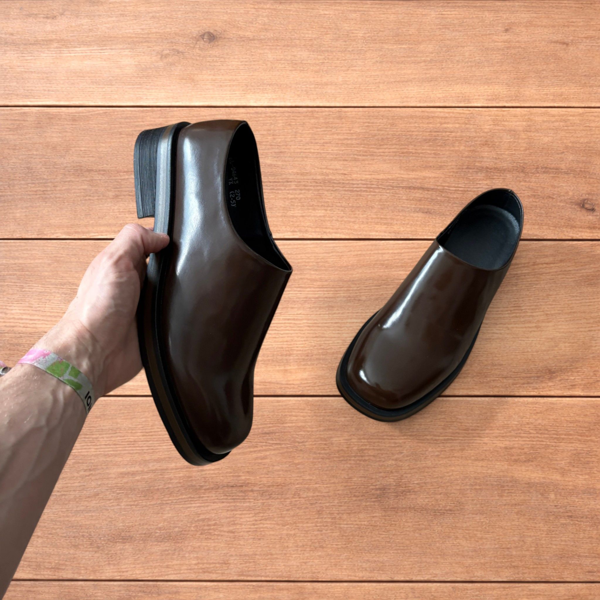 Japanese Brand Lovely faux leather slip on loafers shoes in brown. Size US 11 / EU 44 - 4 Thumbnail