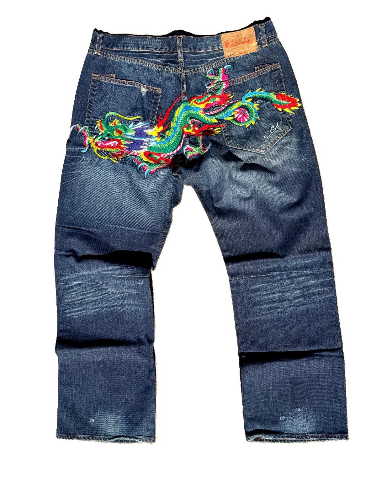Ed Hardy Ed Hardy “Dragon Back” Embroidered Jeans Y2K 40x34 Size ONE SIZE - 5 Thumbnail