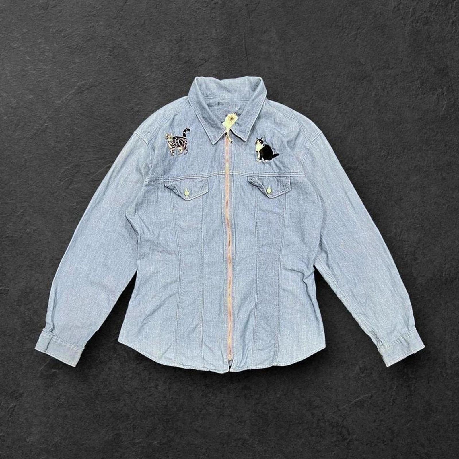 Vintage Vintage 90’s Embroidered Cats Denim Jean Jacket Size M / US 6-8 / IT 42-44 - 1 Thumbnail