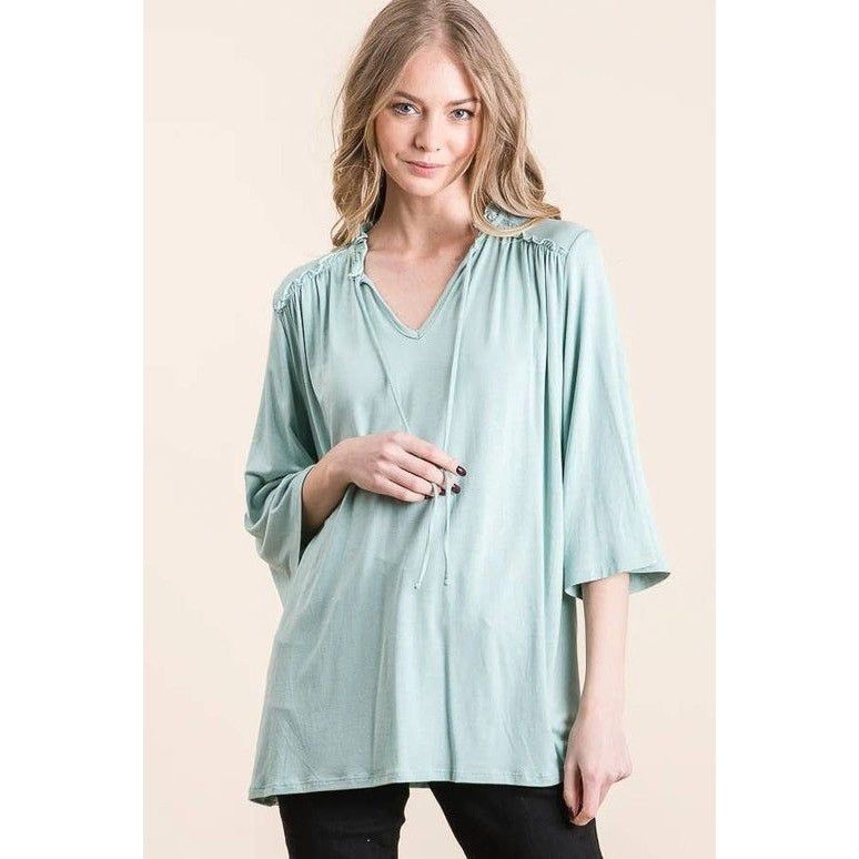 Other 3/4 Sleeve Ruffle Tunic Top Green Women's Shirt 3X Size 3XL / US 20-22 - 1 Thumbnail