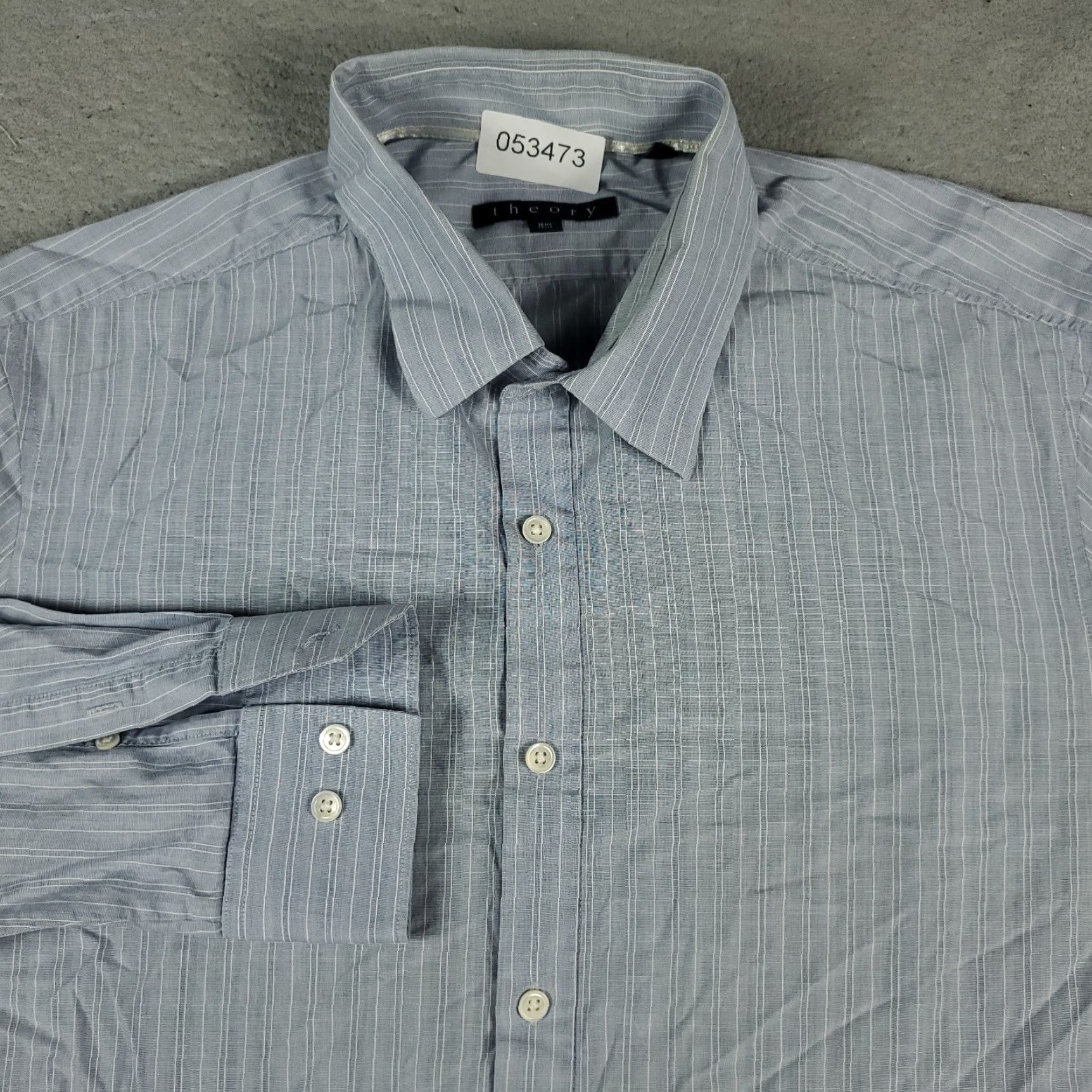 Theory Theory Blue Striped Dress Shirt Mens Size 16.5 Long Sleeve Cotton Classic Modern Size 42R - 2 Thumbnail