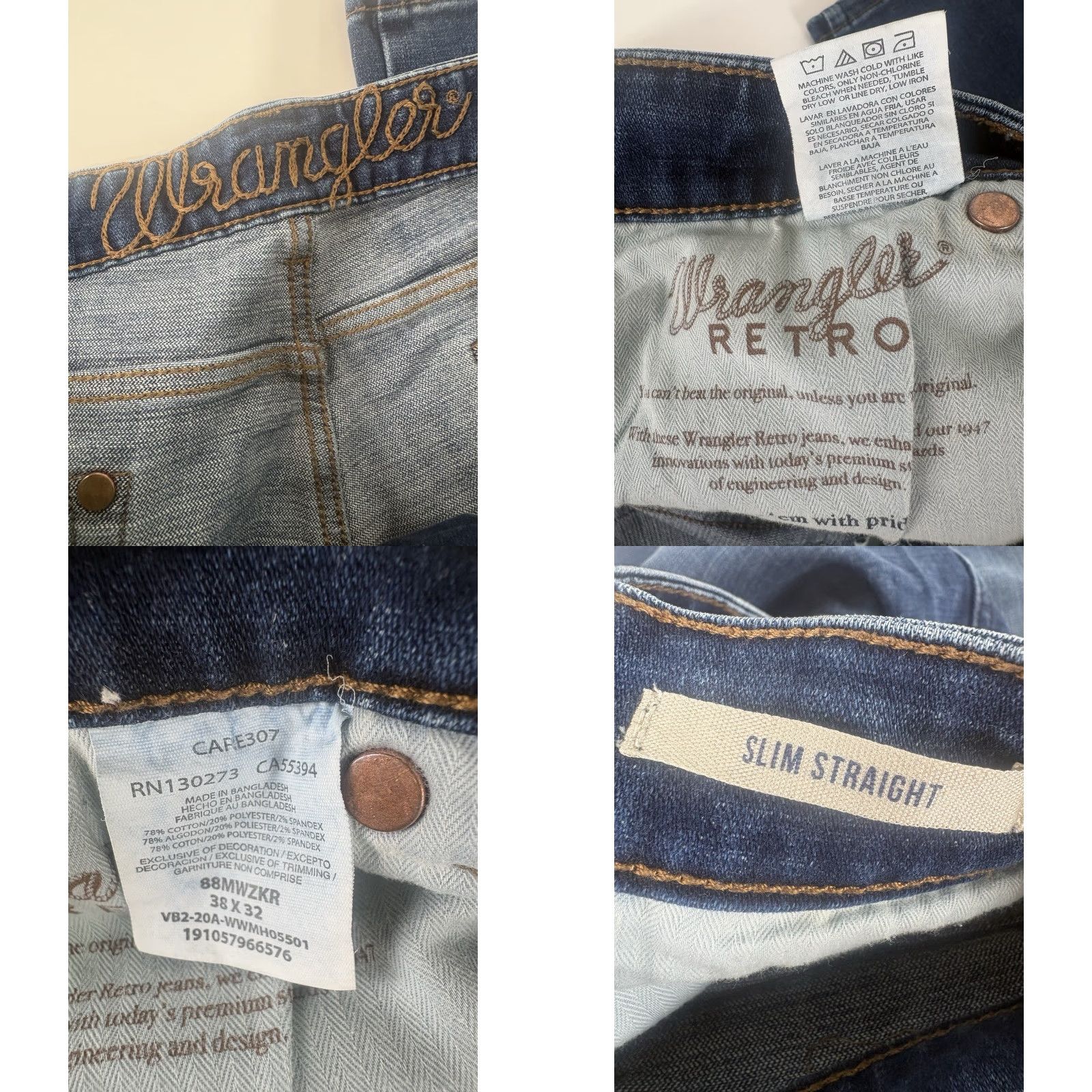 Wrangler Wrangler Retro Jeans Men’s 38X32 Brown Patch Slim Straight Size US 38 / EU 54 - 8 Thumbnail