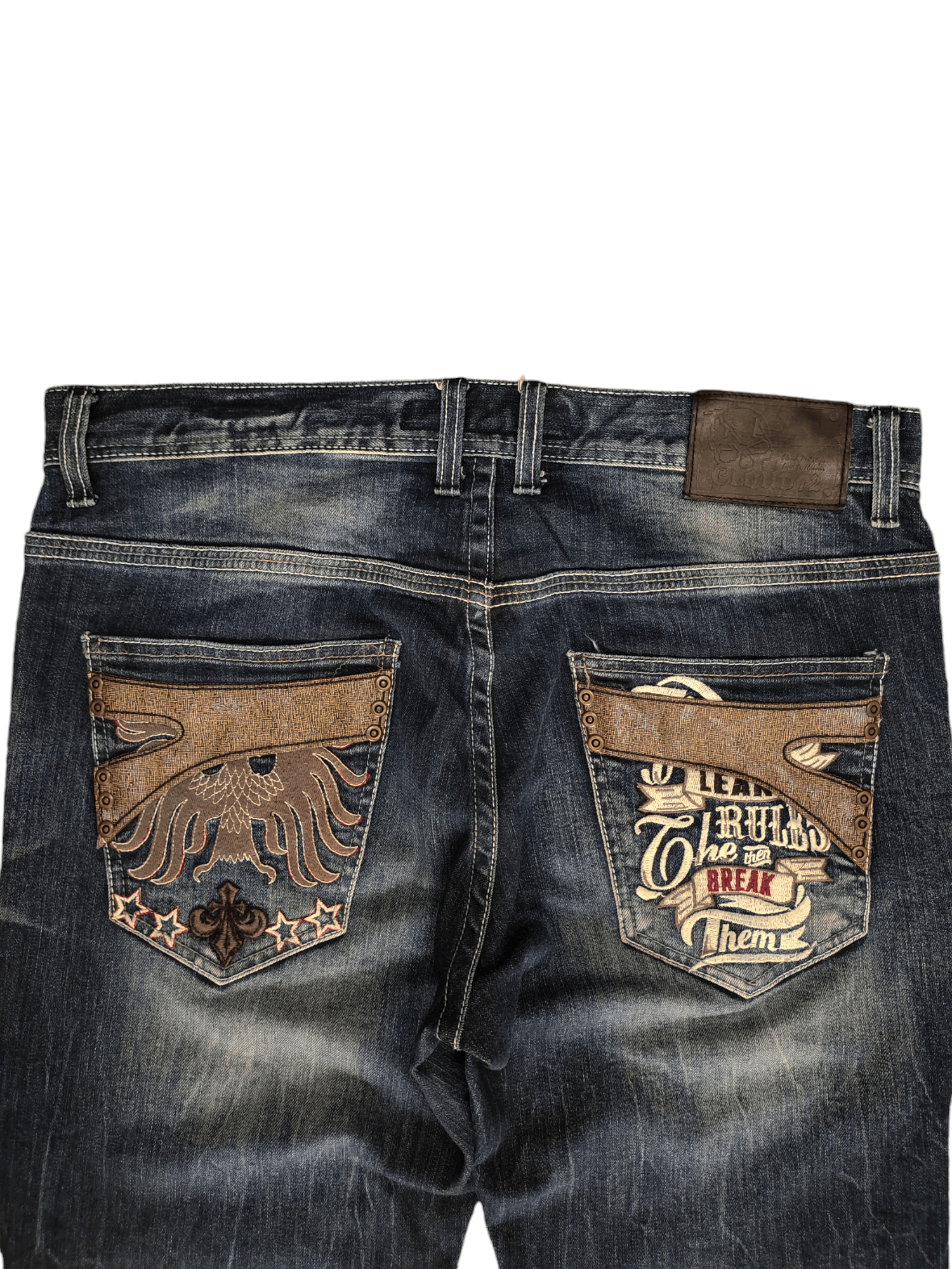 Artful Dodger Vintage Y2k Cloud 72 Embroidered Pocket Clawmark Faded Jeans Size US 36 / EU 52 - 3 Thumbnail