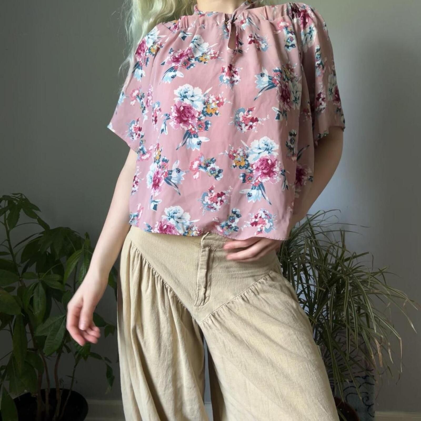 Other Pink Rose Women's Pink and Floral Blouse Size L / US 10 / IT 46 - 2 Thumbnail