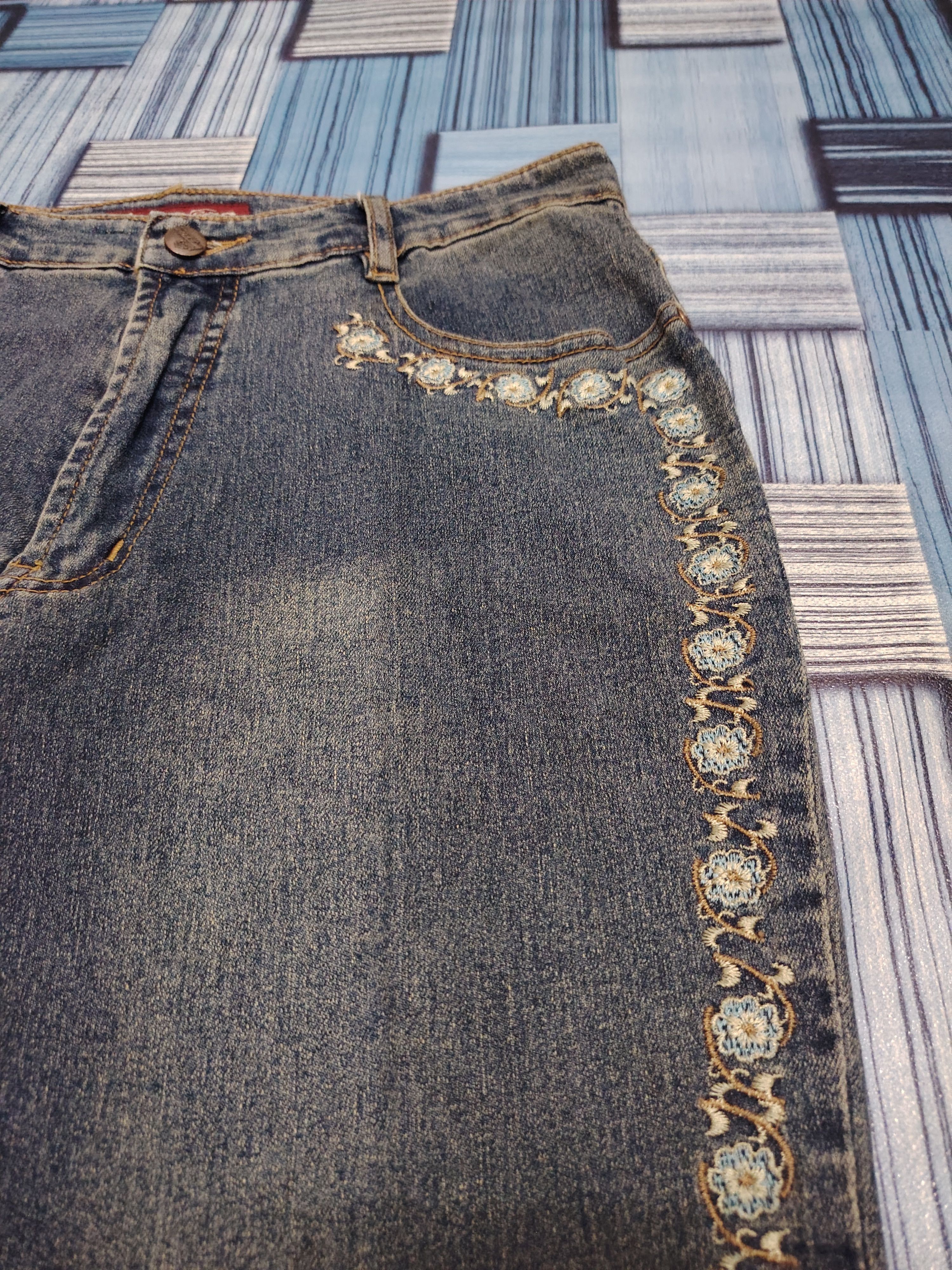 If Six Was Nine × Japanese Brand Insane Bootcut Aofeng Flower Embroidered Side Flared Jeans Size US 30 / EU 46 - 4 Thumbnail