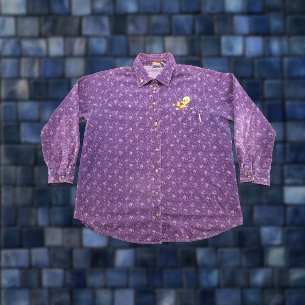 Vintage VINTAGE Looney Tunes Tweety Bird Purple Corduroy Button-Down Shirt Women's 14/16W Size XL / US 12-14 / IT 48-50 - 1 Thumbnail