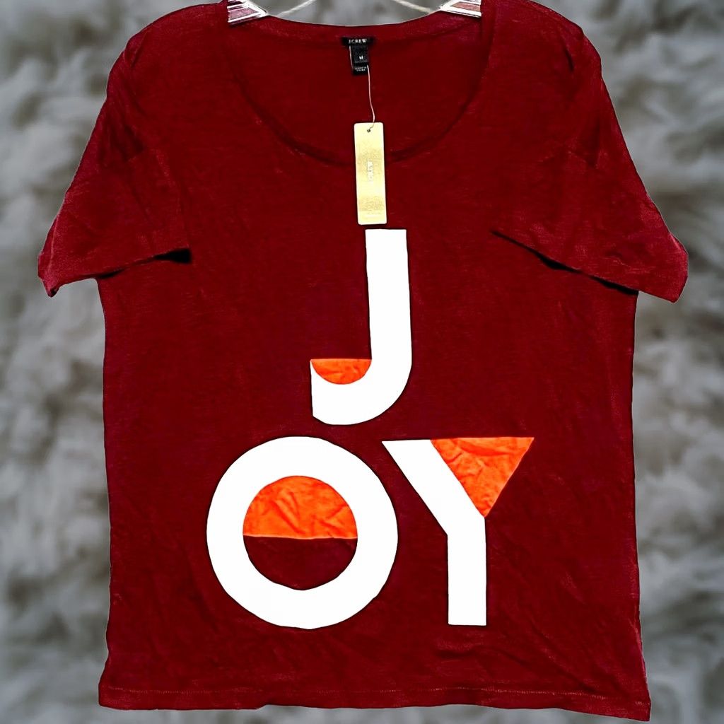 J.Crew J.CREW T-Shirt Womens M Christmas Party Joy Holiday Cheer Burgundy Red 60% Cotton 40% Modal NWT Casual Soft Short Sleeve Crew Neck Satin Tagless? Size M / US 6-8 / IT 42-44 - 1 Thumbnail
