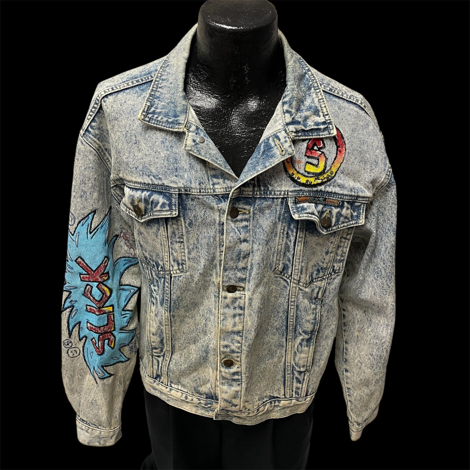 Slick Vtg Slick Bad Boy ACID WASH Blue Jean PUNK ROCKER Jacket Size US XL / EU 56 / 4 - 2 Thumbnail