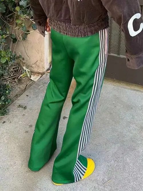 Japanese Brand × Vintage Green Stripe loose fit sweatpants baggy Size US 34 / EU 50 - 3 Thumbnail