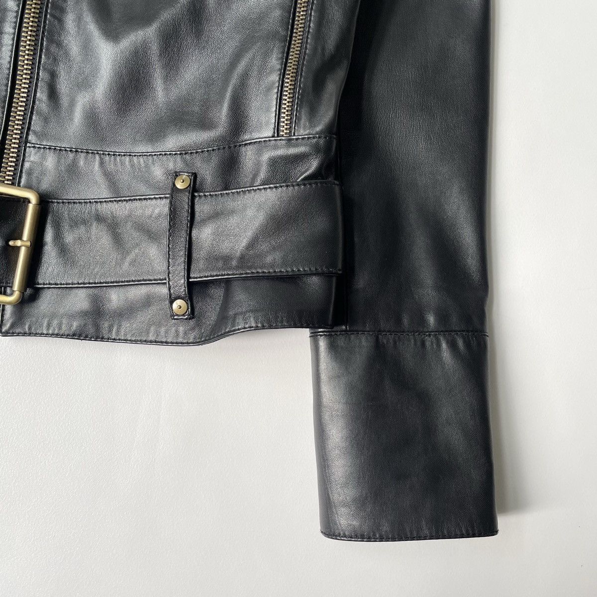 Miu Miu Mid 2000s Black Leather Moto Jacket Size S / US 4 / IT 40 - 10 Thumbnail