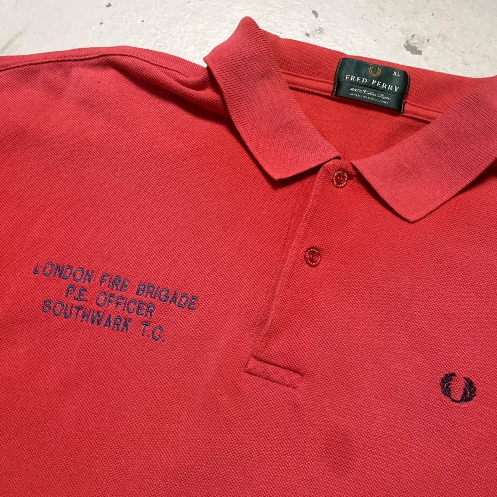Fred Perry VINTAGE Fred Perry Shirt XL Red London Fire Brigade Officer Uniform Polo Made Size US XL / EU 56 / 4 - 2 Thumbnail