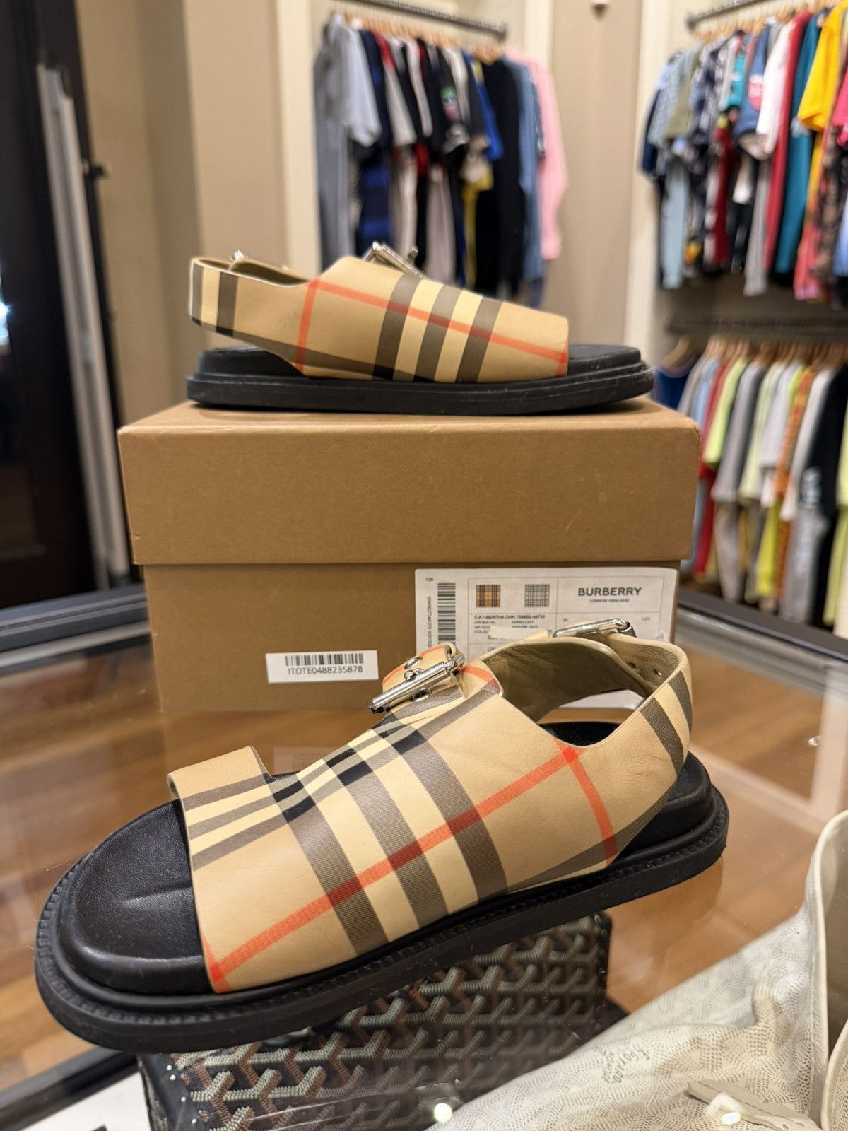Burberry Burberry KIDS Bertha Checkered Sandals (12C) Size US 5 / EU 37 - 2 Thumbnail