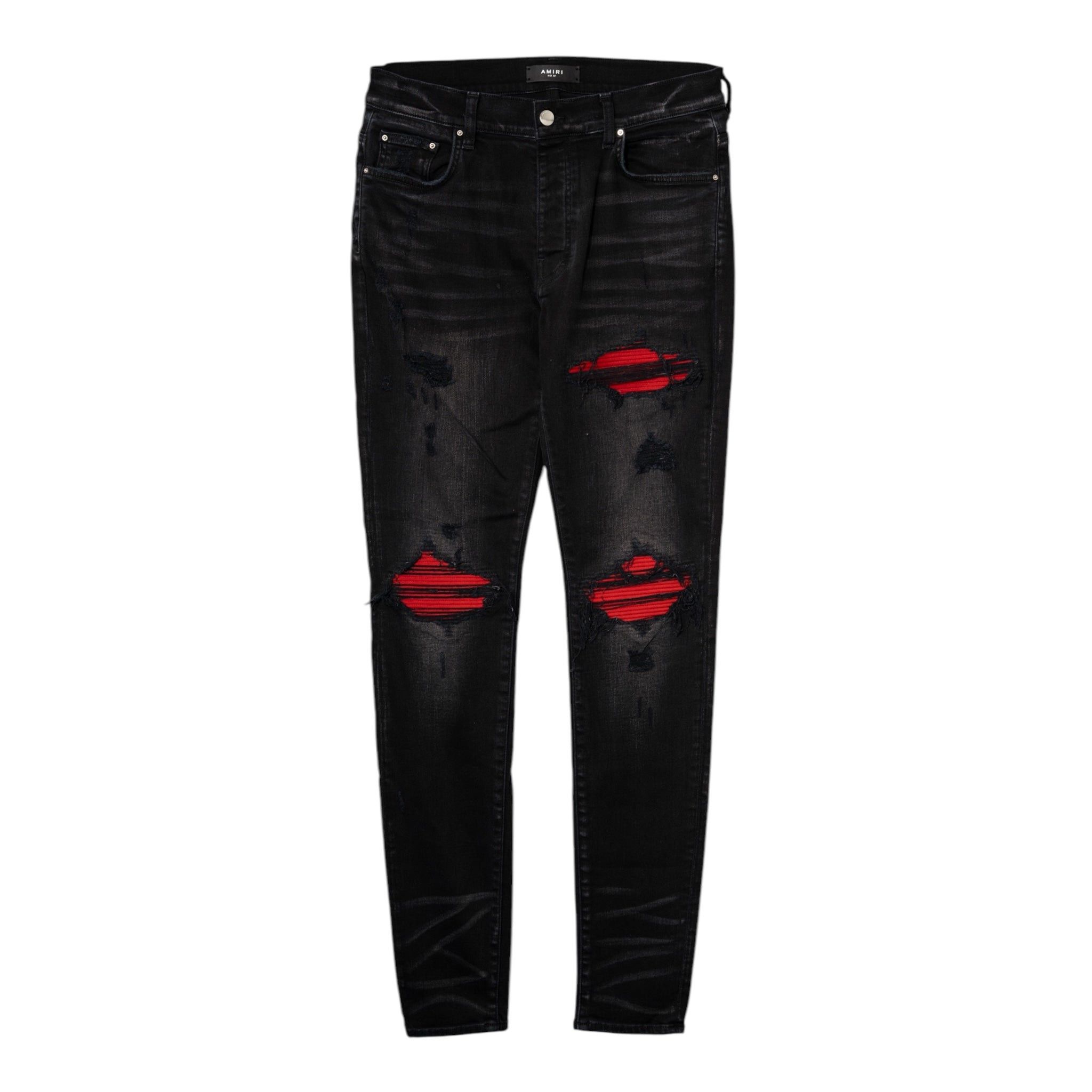 Amiri Black Leather Patch Mx 1 Jeans | Grailed