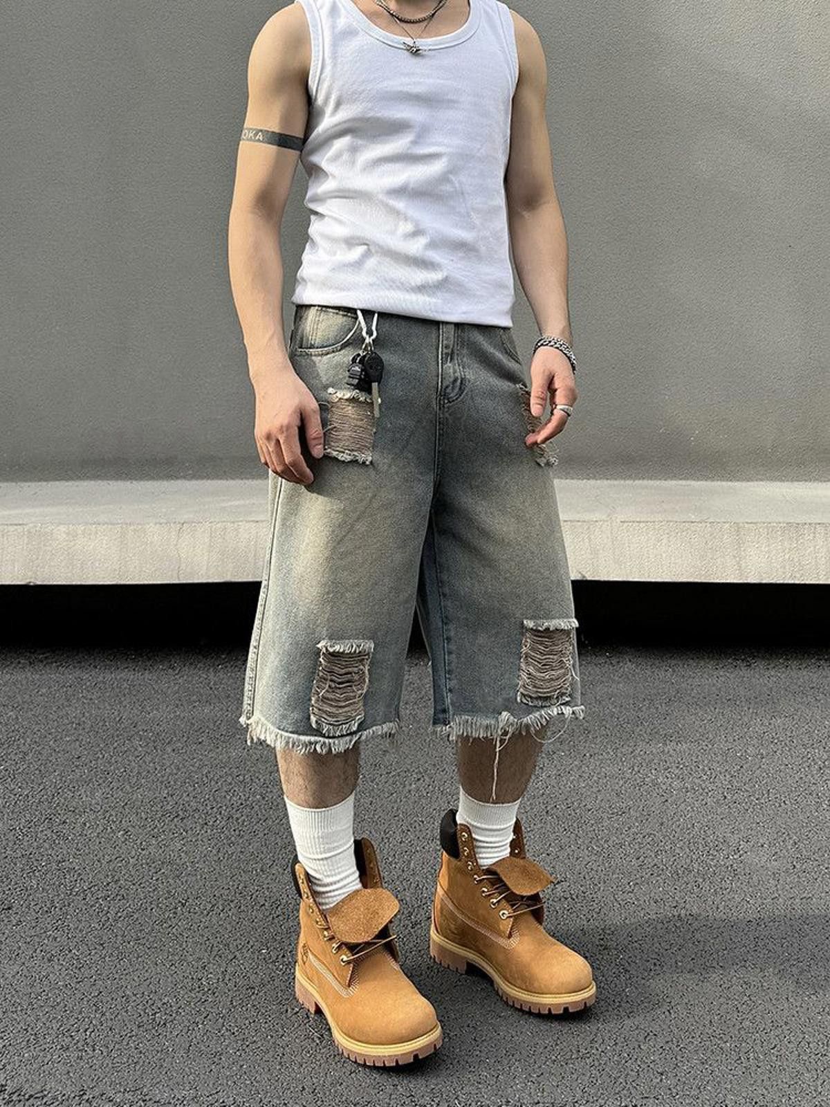 Distressed Wide Leg Denim Short