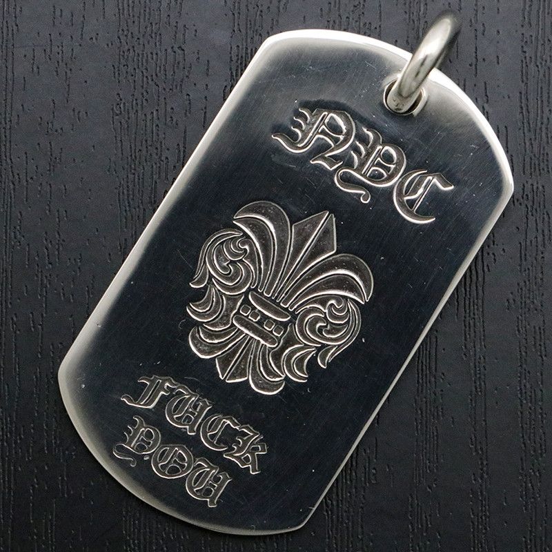 image of Chrome Hearts Fleur Fu Dog Tag in Silver, Men's
