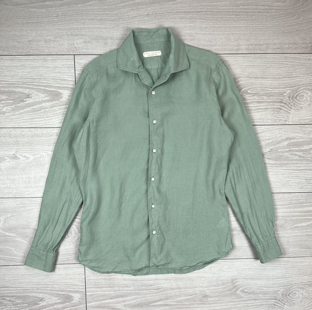 Luca Faloni Portofino Slim Linen Green Button Shirt