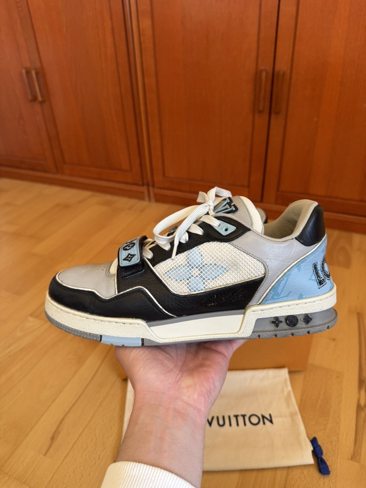 Louis Vuitton Louis Vuitton LV Trainer Velcro Strap Black Blue Grey Size US 9.5 / EU 42-43 - 2 Thumbnail