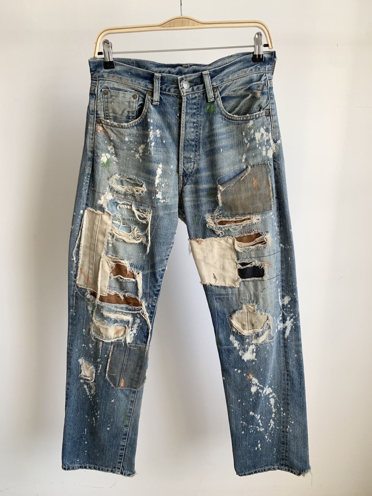 image of Vintage Levis Distressed Patchwork Kurt Cobain in Denim, Men's (Size 29)