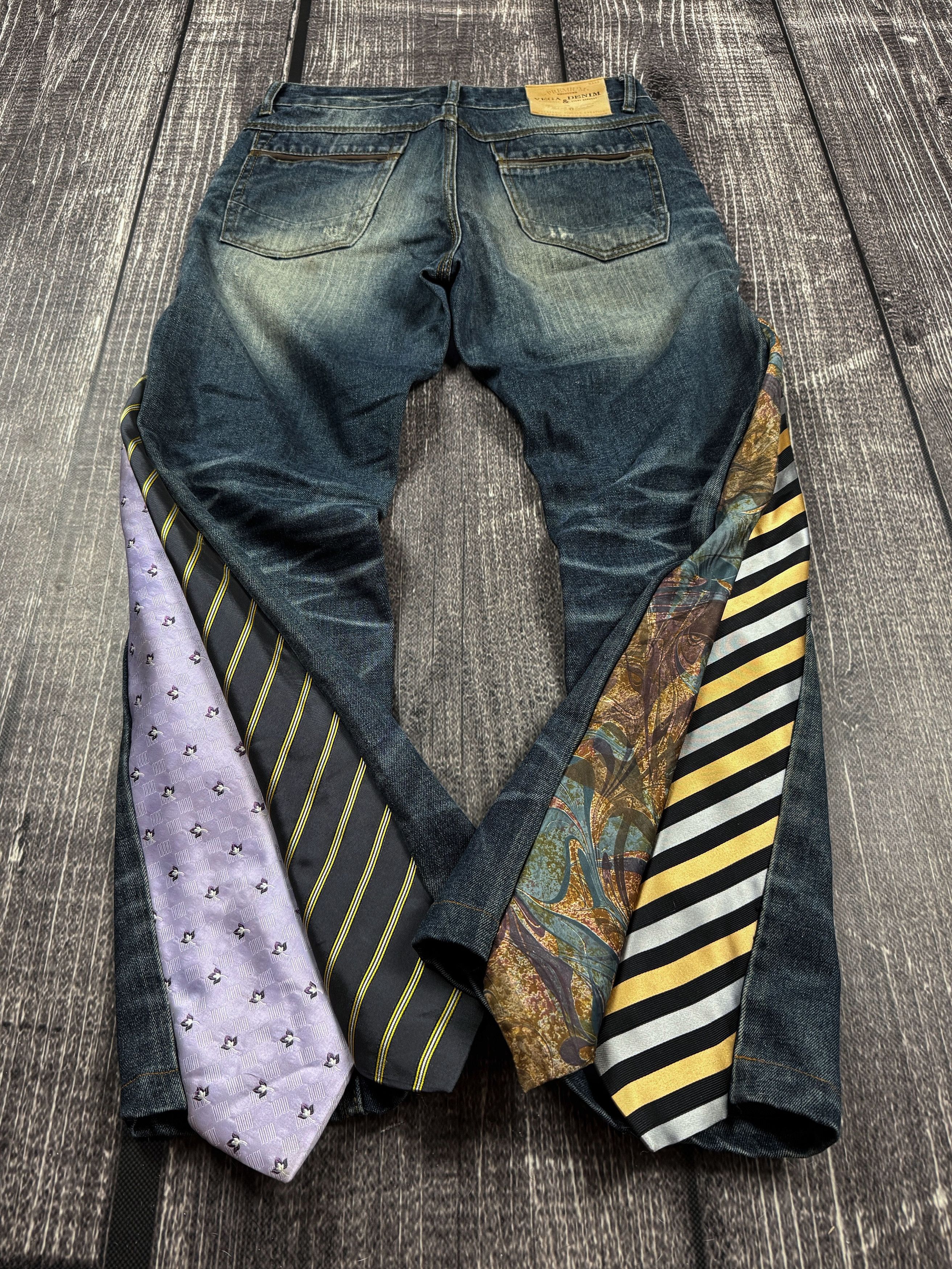Vintage Custom Tie Panel Flared Jeans Dark Wash Reworked Avant Garde Size US 32 / EU 48 - 4 Thumbnail
