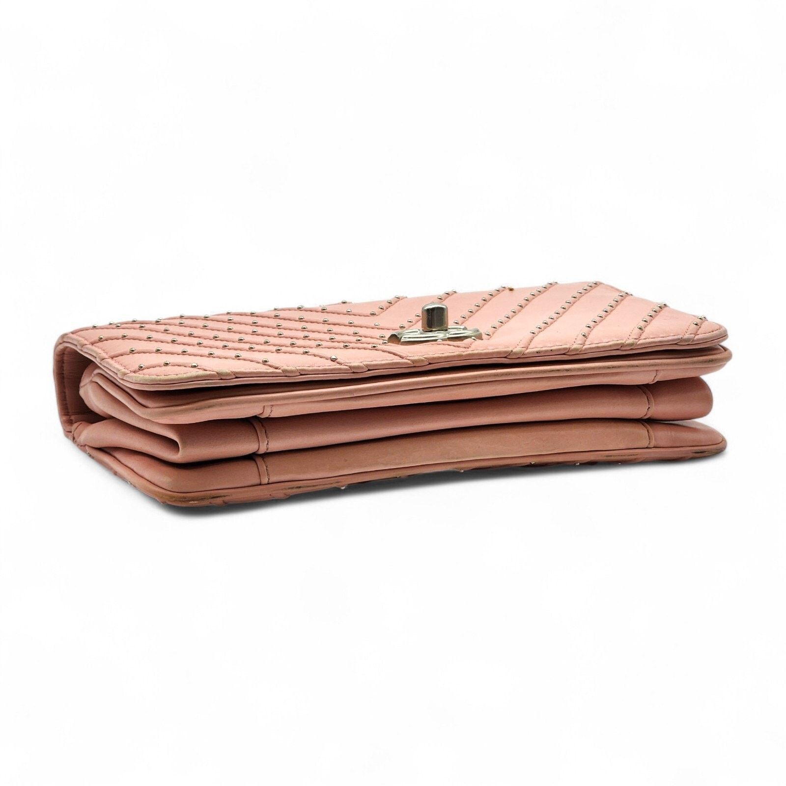 Chanel CC Clasp Medium Calf Leather Flap Bag Studded Chevron Pink Size ONE SIZE - 3 Thumbnail