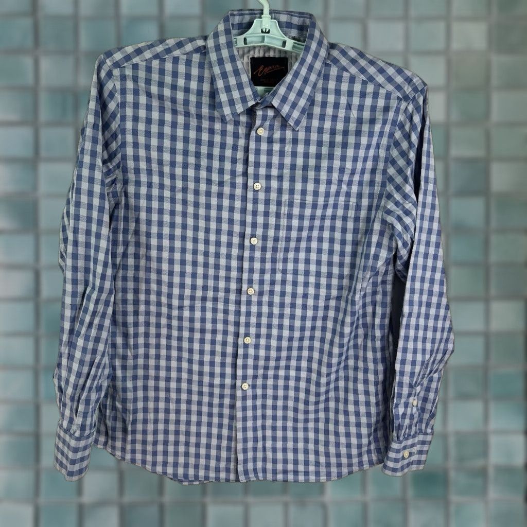 Egara Egara Shirt Mens L Blue Slim Button-Up Check Long Sleeve Size US L / EU 52-54 / 3 - 1 Thumbnail