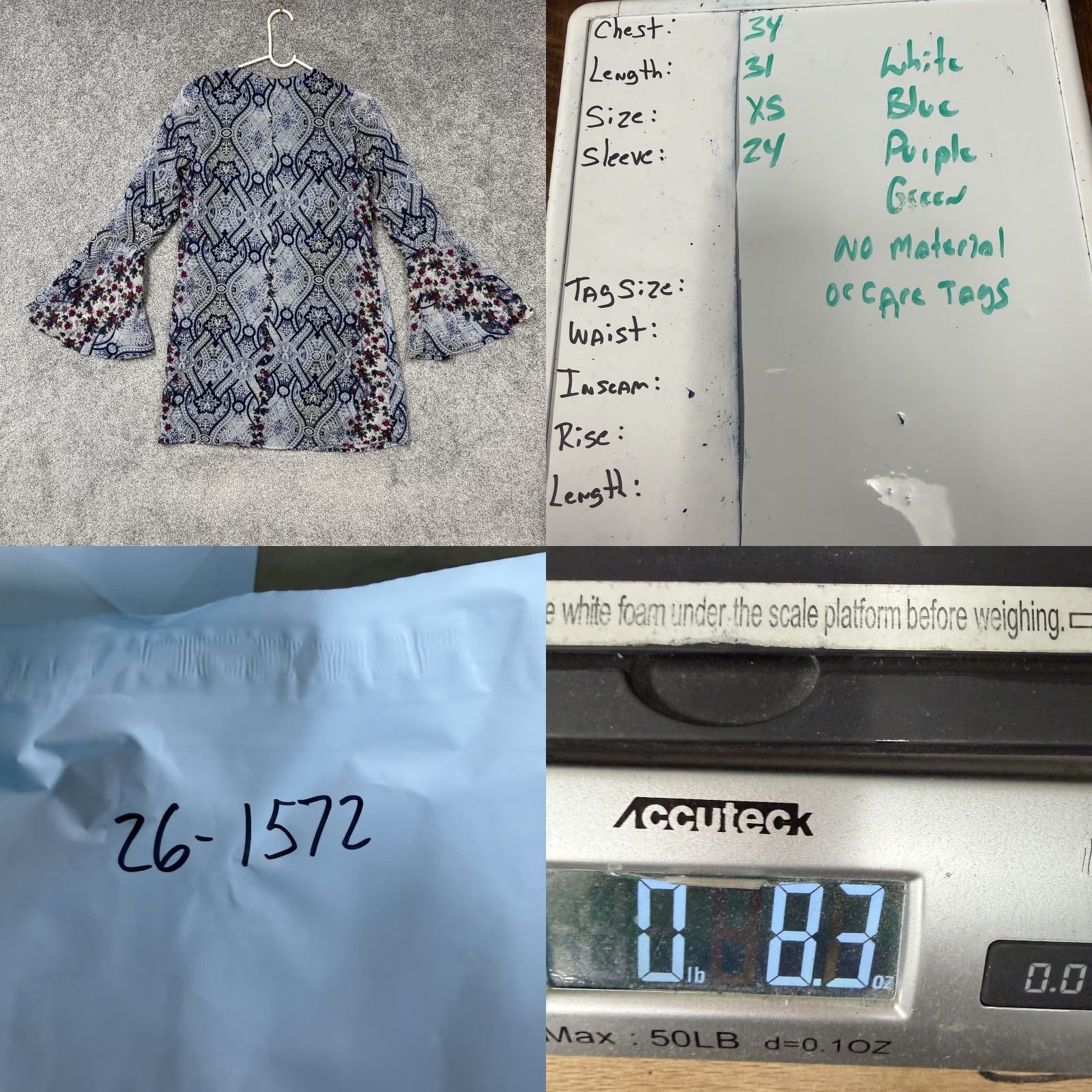 Vintage Speechless Mini Dress XS Blue Floral Chiffon Bell Sleeve Shift Boho Party Disco Size XS / US 0-2 / IT 36-38 - 8 Thumbnail